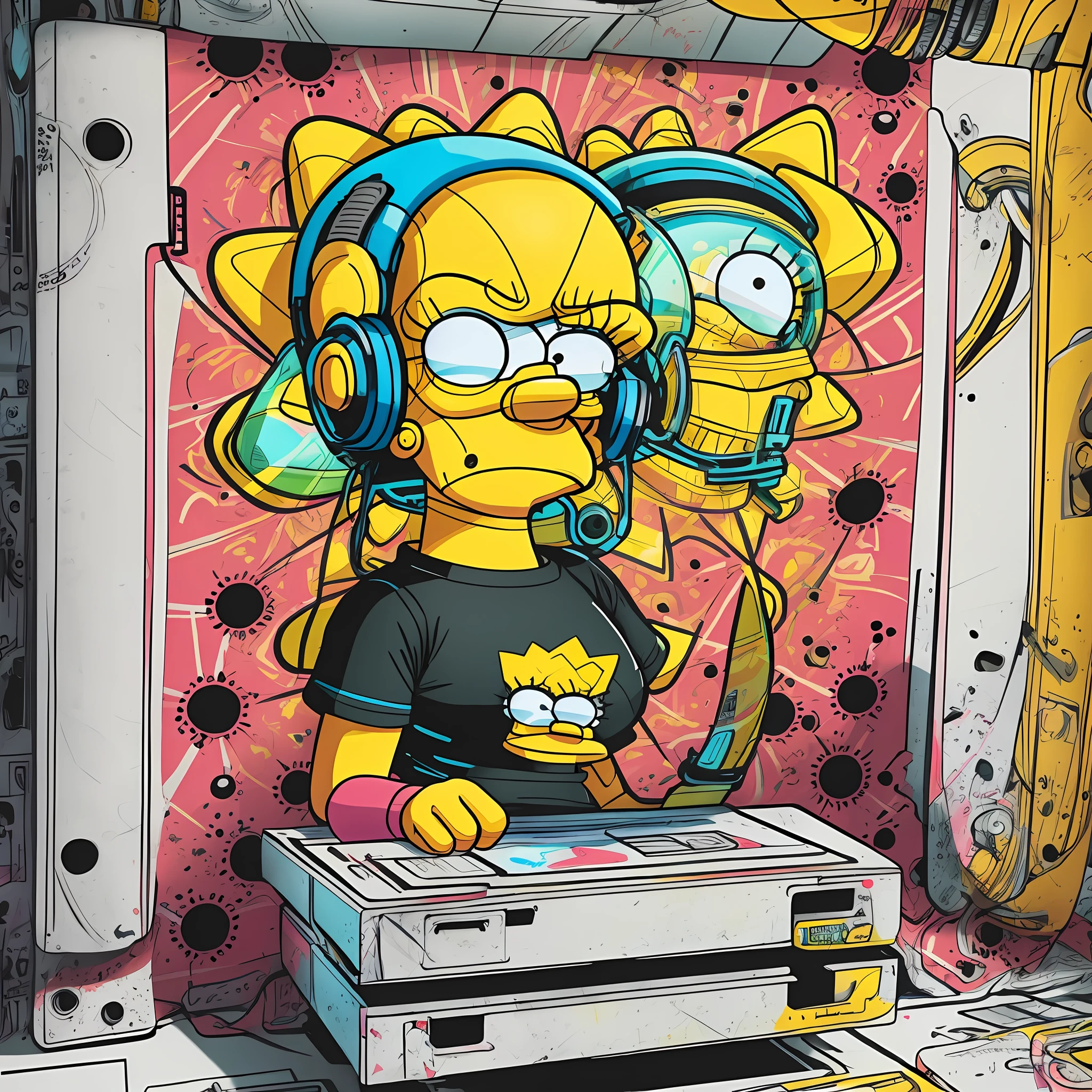 Create prints for a collection of T-shirts inspired by the artificial intelligence revolution in the design model of the simpsons --auto --s2