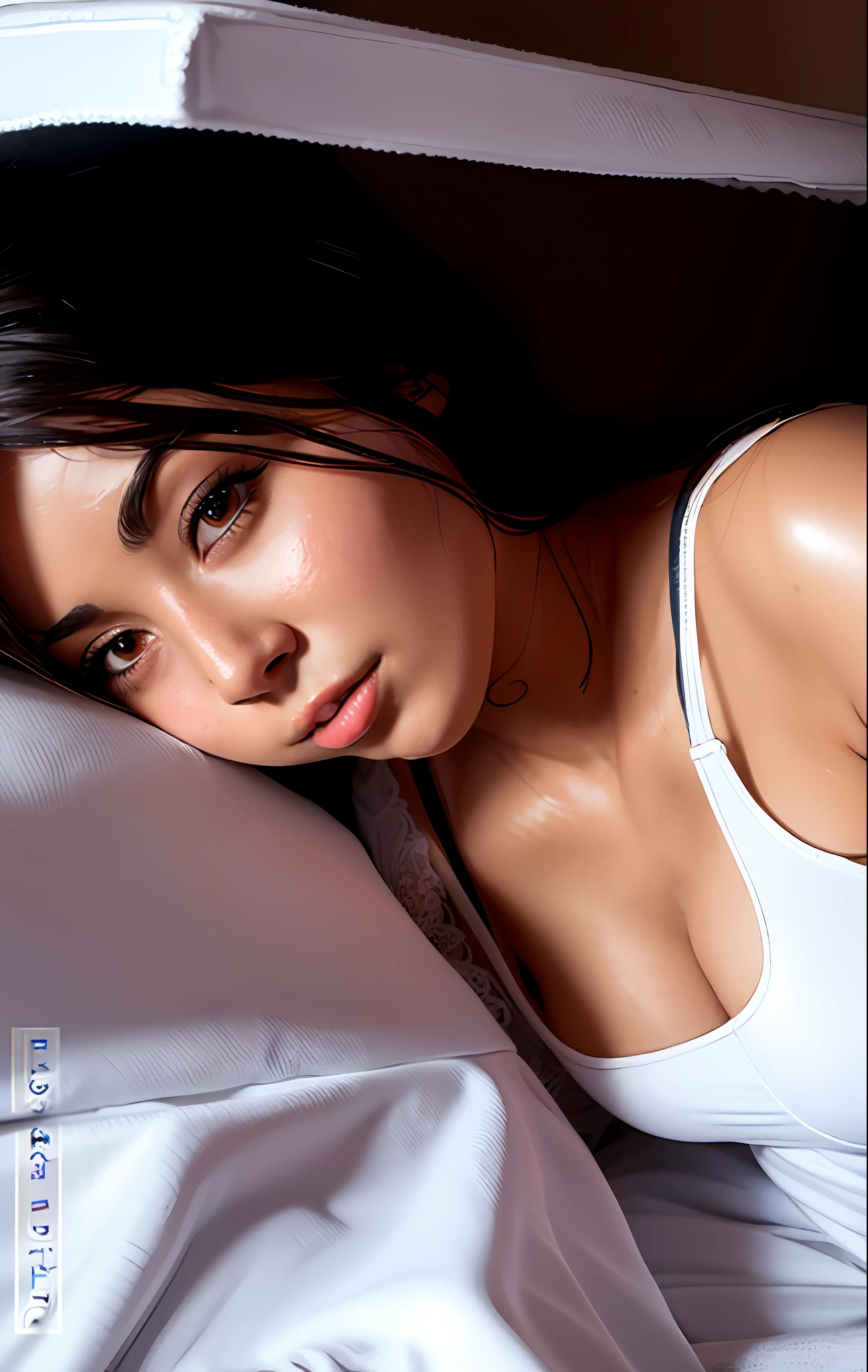 there is a woman laying on a bed with a white sheet, demi rose, violet myers, 30-year-old woman from cuba, mia khalifa, 4 8 0 p, 480p, madison beer, clear portrait of demi rose, gorgeous latina face, angelawhite, thick neck, sexy face, she is facing the camera, cardi b
