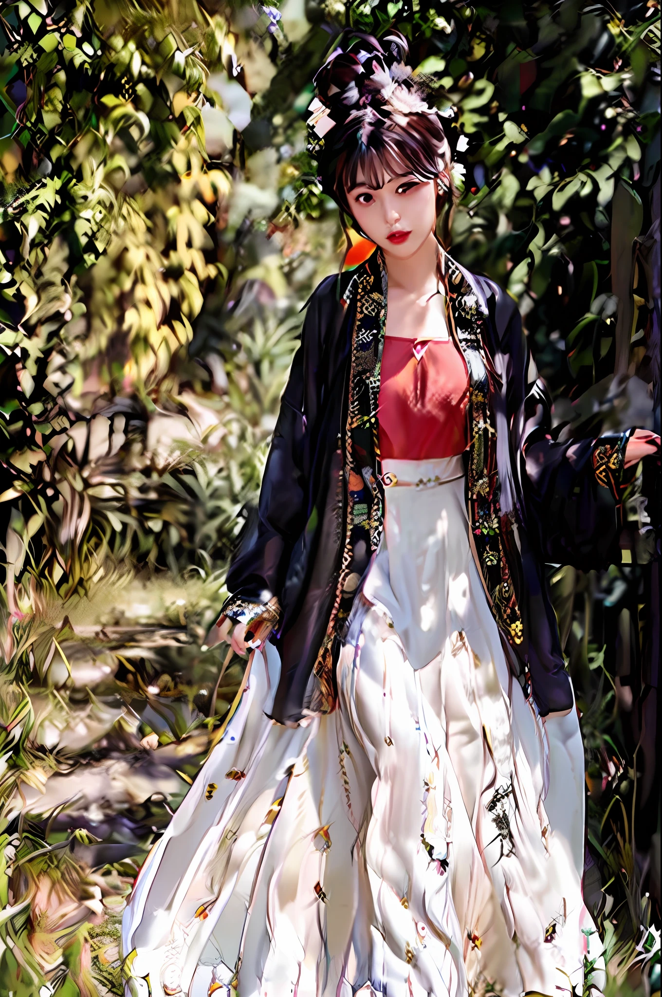 Highly detailed CG unity 8k wallpaper, (masterpiece), (best quality), (super detail), (surreal), (best character detail: 1.36), Nikon d750 f/1.4 55mm, dynamic angle, professional lighting, photon mapping, radiosity, physically based rendering, outdoor, busy street, watching viewer,blush, one girl,mature woman,, Tall, Golden Proportions, (Kpop Idol),(Glossy Skin:1.2),(Oily Skin:1.1),Makeup,[:(High Definition Face:1.2):0.2]:,PureErosFace_v1,(Wavy White Hair and Sophisticated Style)),(Charm: 1),(Puffy Eyes),(Eyelashes:1.1), (Open Lips: 1.1), Red Lipstick, Wide Shoulders, (Middle Chest: 1.1) , (cleavage: 1.1), beast ears, (big ass: 1.2), thigh socks, silk coat, song, song dynasty, song clothes