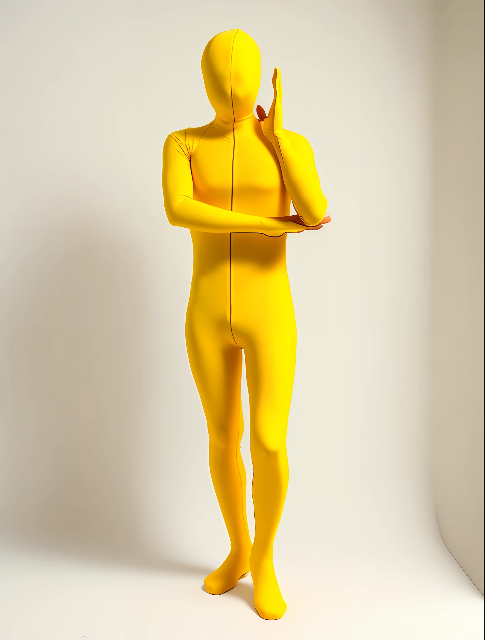 White background, yellow zentai suit, yellow full body tights