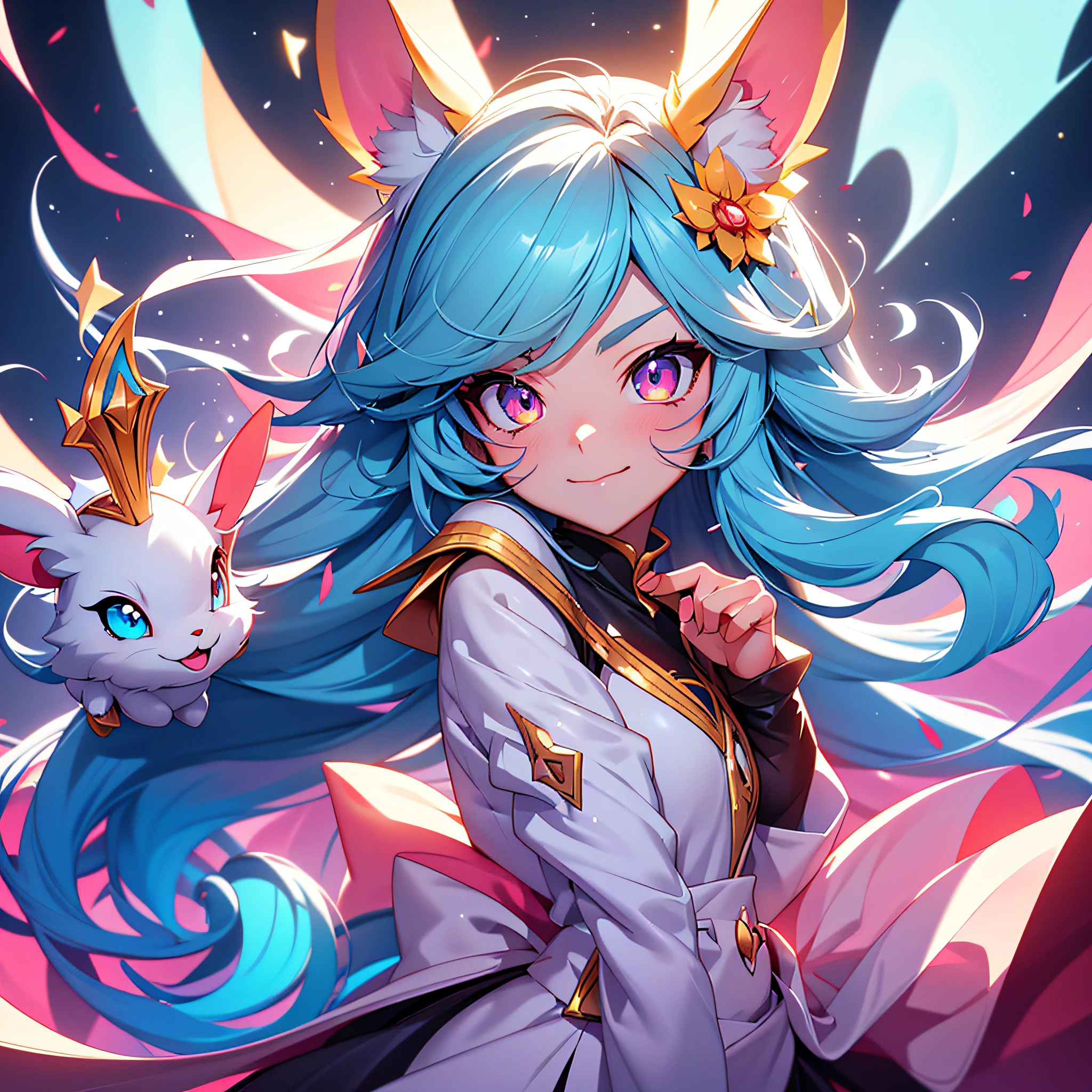 Anime character with bright eyes and rabbit head, RossDraw Vibrant Cartoon, epic digital art illustration, :: Rossdraws, RossDraw Portrait, Sylas, RossDraw digital painting, RossDraw 2. 0, epic fantasy digital art style, cute face in demon slayer art, epic portrait illustration, 4k detailed digital art, rossdraw global lighting