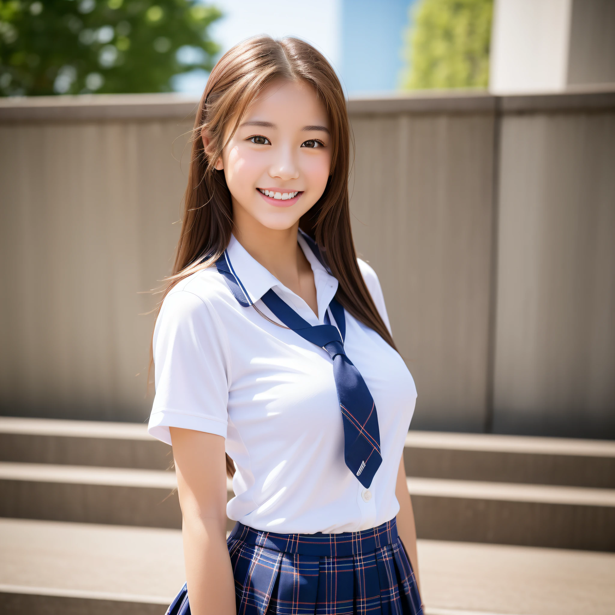 high resolution,
1 beautiful young woman,
(fair skin:1.2),
wearing a white clothes, smile,
85mm lens,f/8.0,
background,
athlete ,
medium breasts ,
school uniform,
dynamic angle,