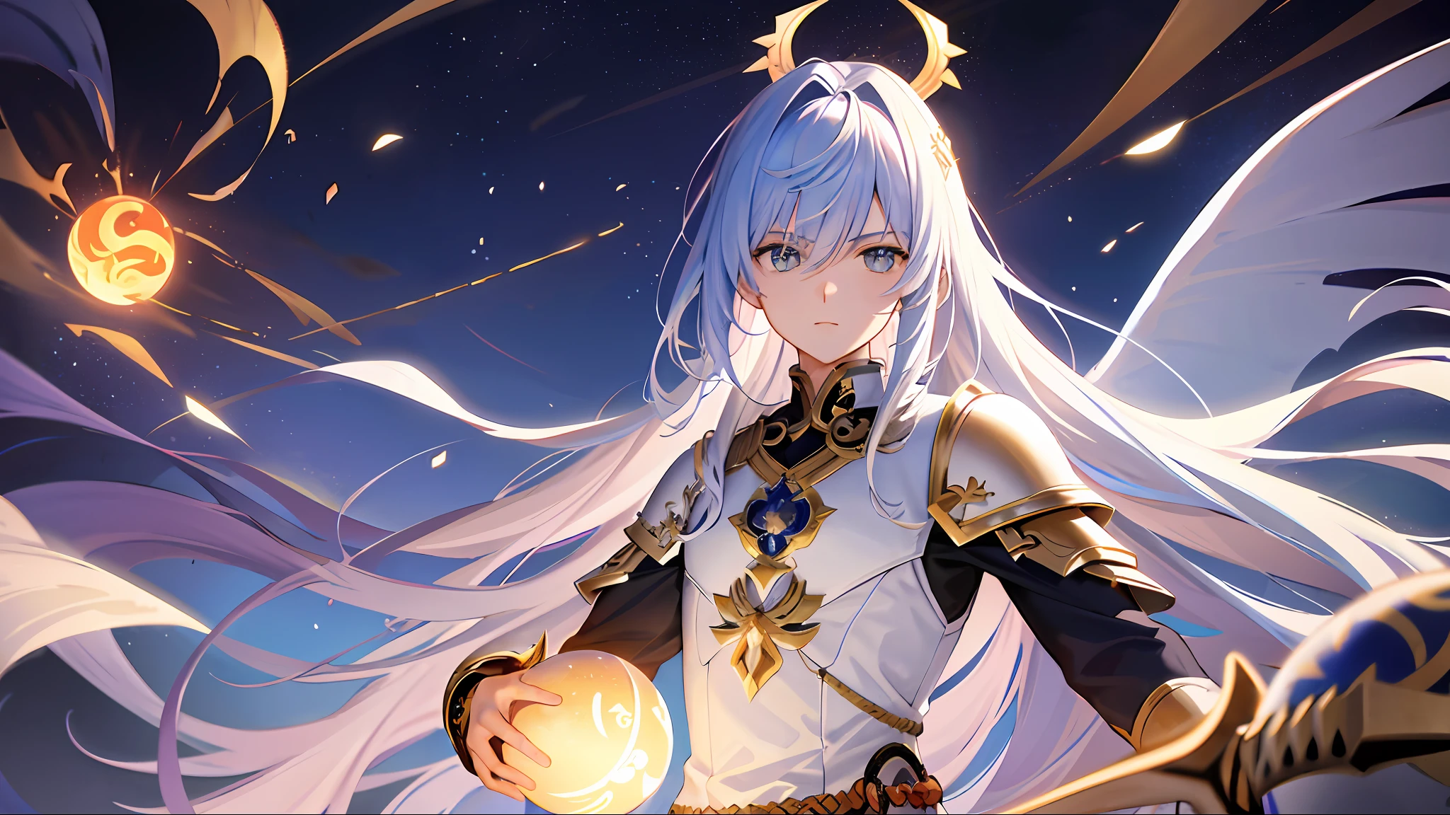 an image of a man in armor holding a sphere of power, dream emperor of Greek mythology, king of the reaper of time, beautiful male god, shadowverse style, saint seiya, zhongli of genshin impact, keqing of genshin impact, portrait of the emperor of humanity, inspired by Huang Shen, mystic anubis valkyrie, akasuki voidstar,best quality, --v 5 8k