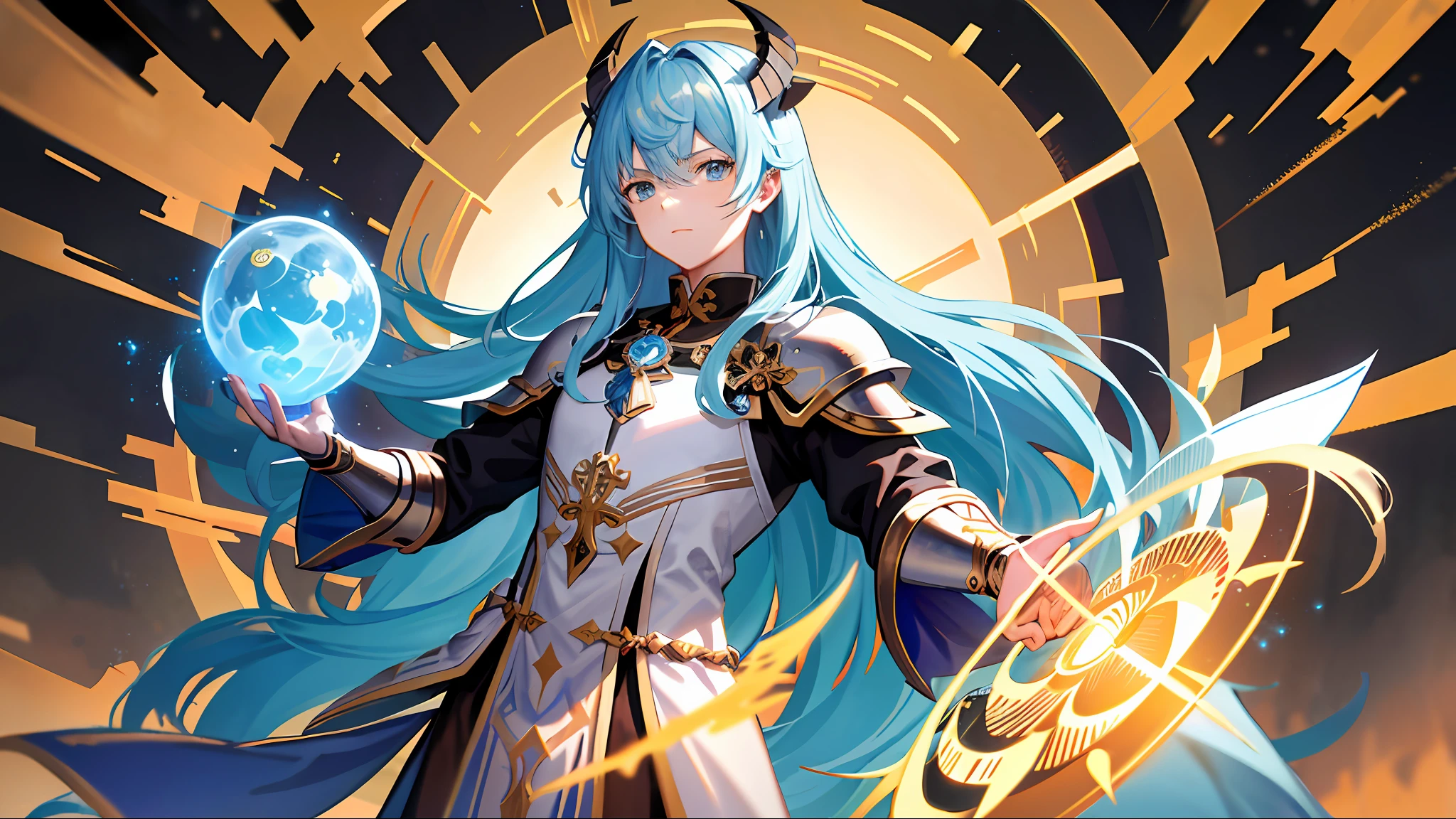 an image of a man in armor holding a sphere of power, dream emperor of Greek mythology, king of the reaper of time, beautiful male god, shadowverse style, saint seiya, zhongli of genshin impact, keqing of genshin impact, portrait of the emperor of humanity, inspired by Huang Shen, mystic anubis valkyrie, akasuki voidstar,best quality, --v 5 8k