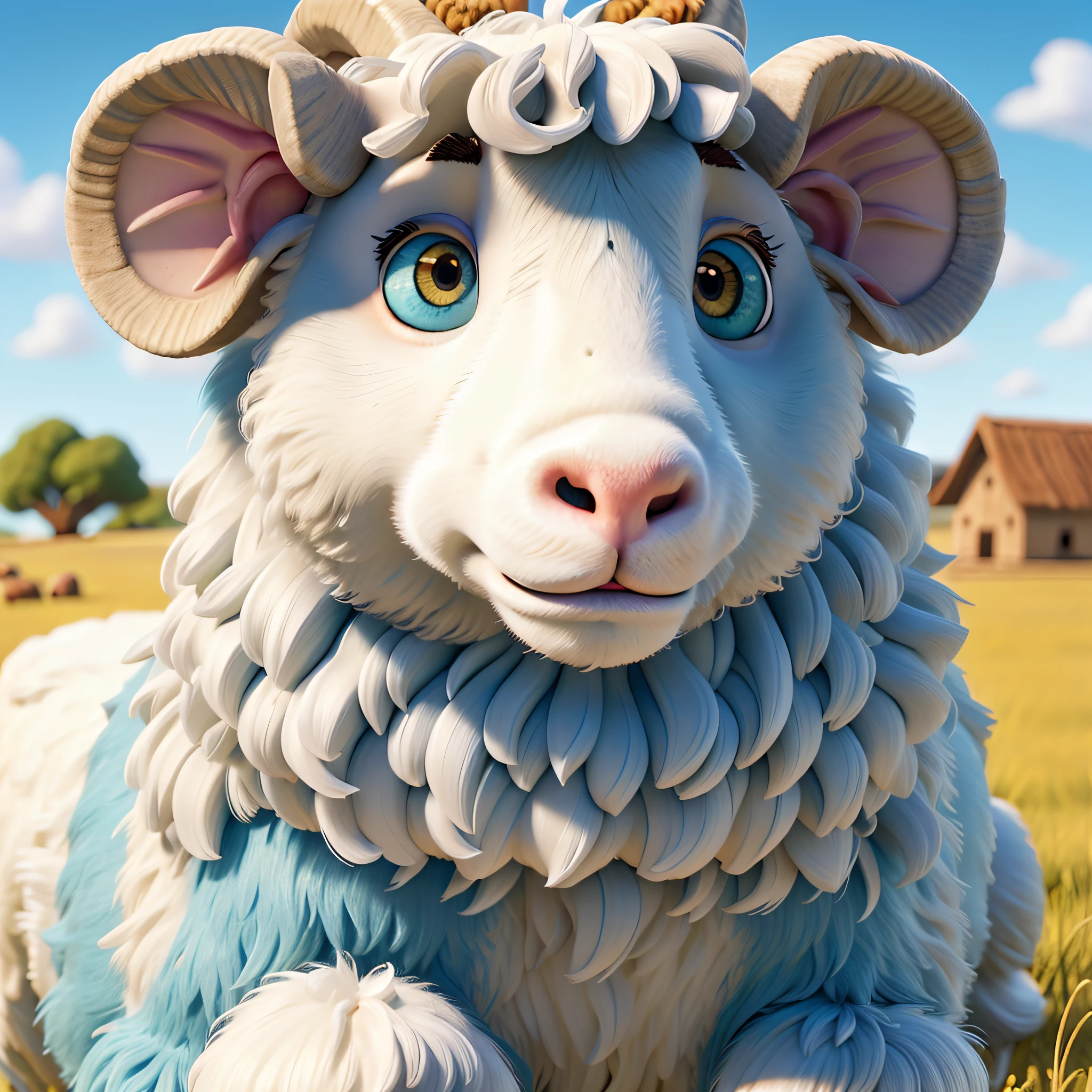 Masterpiece, best quality, sheep close-up, close-up, cyan steppe in the background, perfect details, perfectly painted - auto --s2