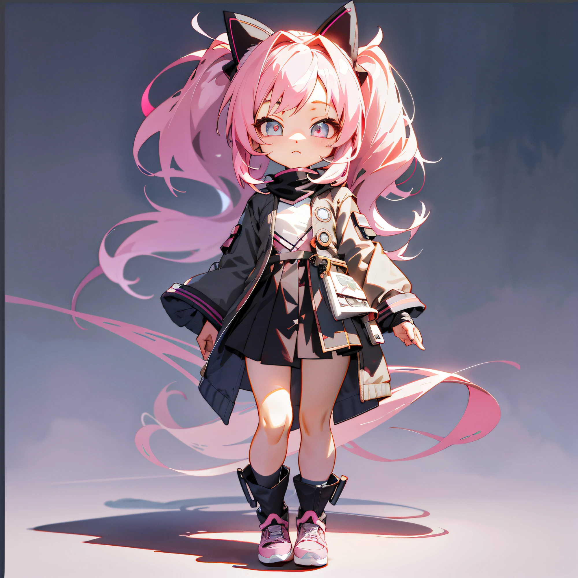 anime character with pink hair and a black coat and a white shirt, cute anime catgirl, stylized anime, trending on artstation pixiv, render of a cute 3d anime girl, anime girl with cat ears, very beautiful anime cat girl, pink twintail hair and cyan eyes, guweiz on artstation pixiv