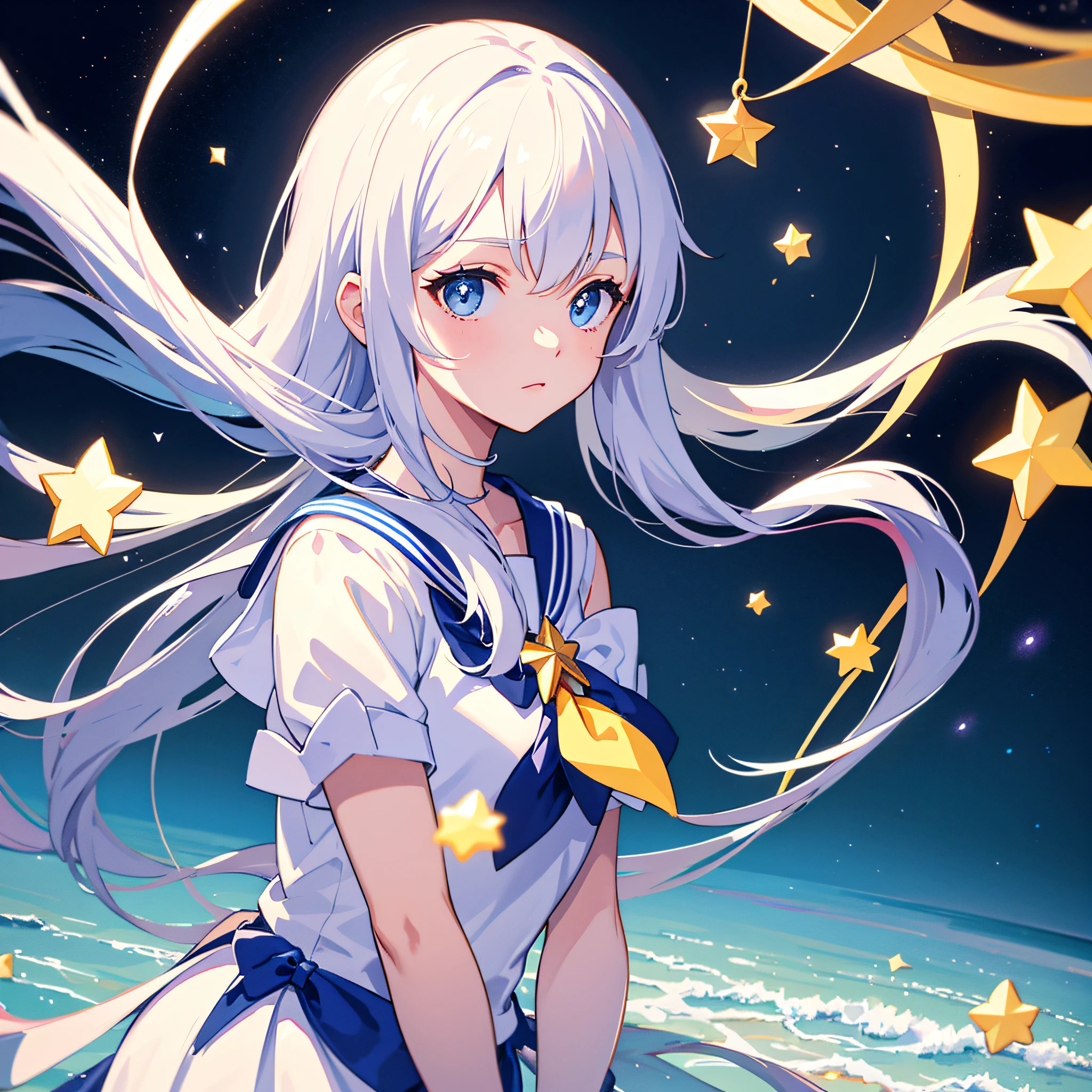 Moon sailor, universe background, stars, , flowers