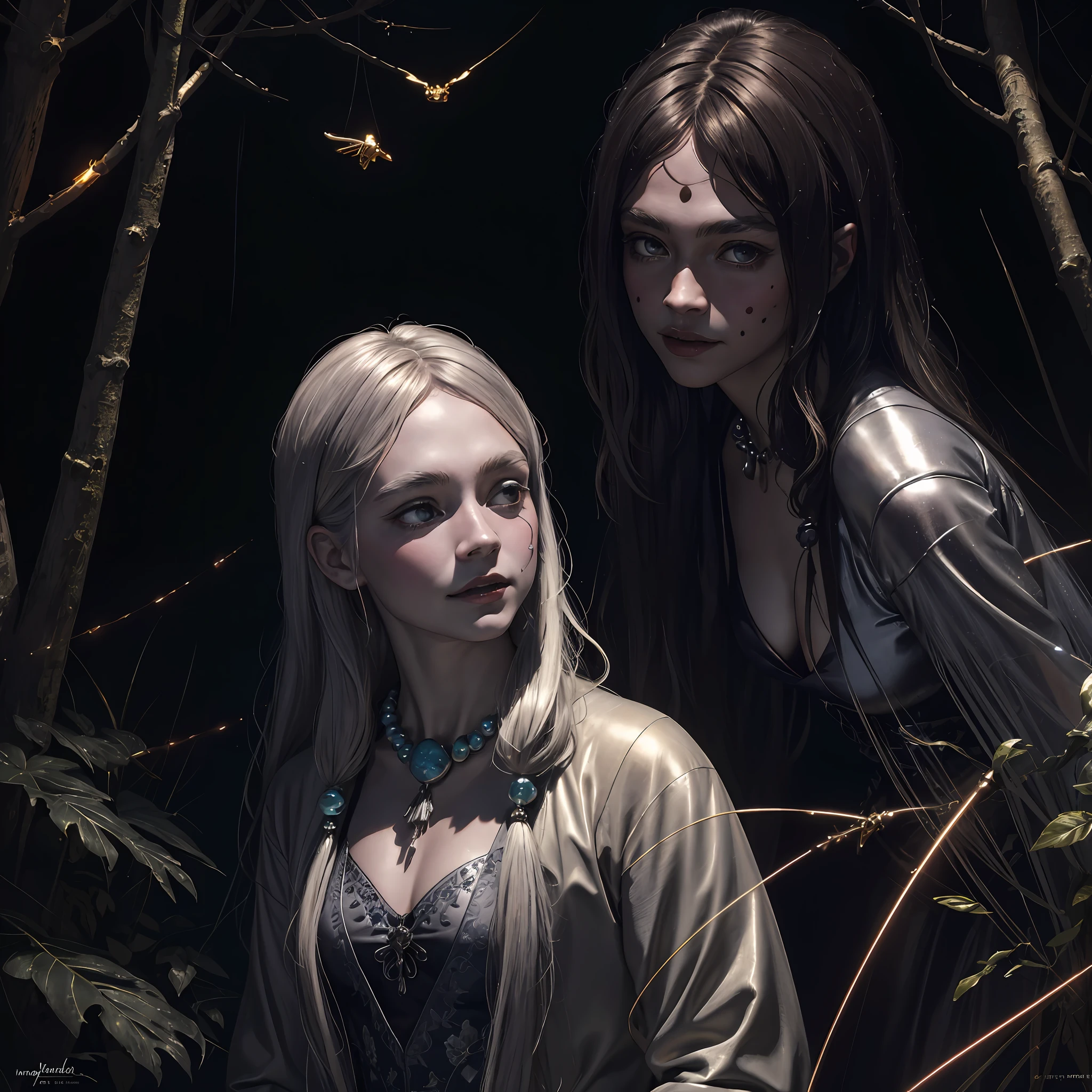 Masterpiece, best quality, MTSpider V4, (((ung innocent boy)), HDR, very detailed eyes and face, goth, solo, white skin, long hair, beads, japanese clothes, white kimono, silk, stone, forest, northern lights, spider silk, (glowing metal objects hovering in the air and encircling him: 1.2), (arcs and sparks: 1.2), (energy flow: 1.2), (translucent magnetic field lines: 1.2), (gold, silver gray and shimmering light effects: 1.2), horror art, fear, unified 8k wallpapers, ultra-detailed, beautiful and aesthetic, masterpiece, the best quality, deep and rich black shadows, mother earth, smiles, enchanting whimsical fantasy forest background, happiness, enchanting atmosphere, very detailed, dynamic angles, cowboyshot, most beautiful chaotic forms, elegance, fauvist design, bright colors, romanticism, by James Jean, Robbie Devi Antonio, Ross Tran, Francis Bacon, Michal Mlaz, Adrian Ganey, Petra Corright, Gerhard Richter, Takashi Yamamoto, Ashley Wood, Atmospheric