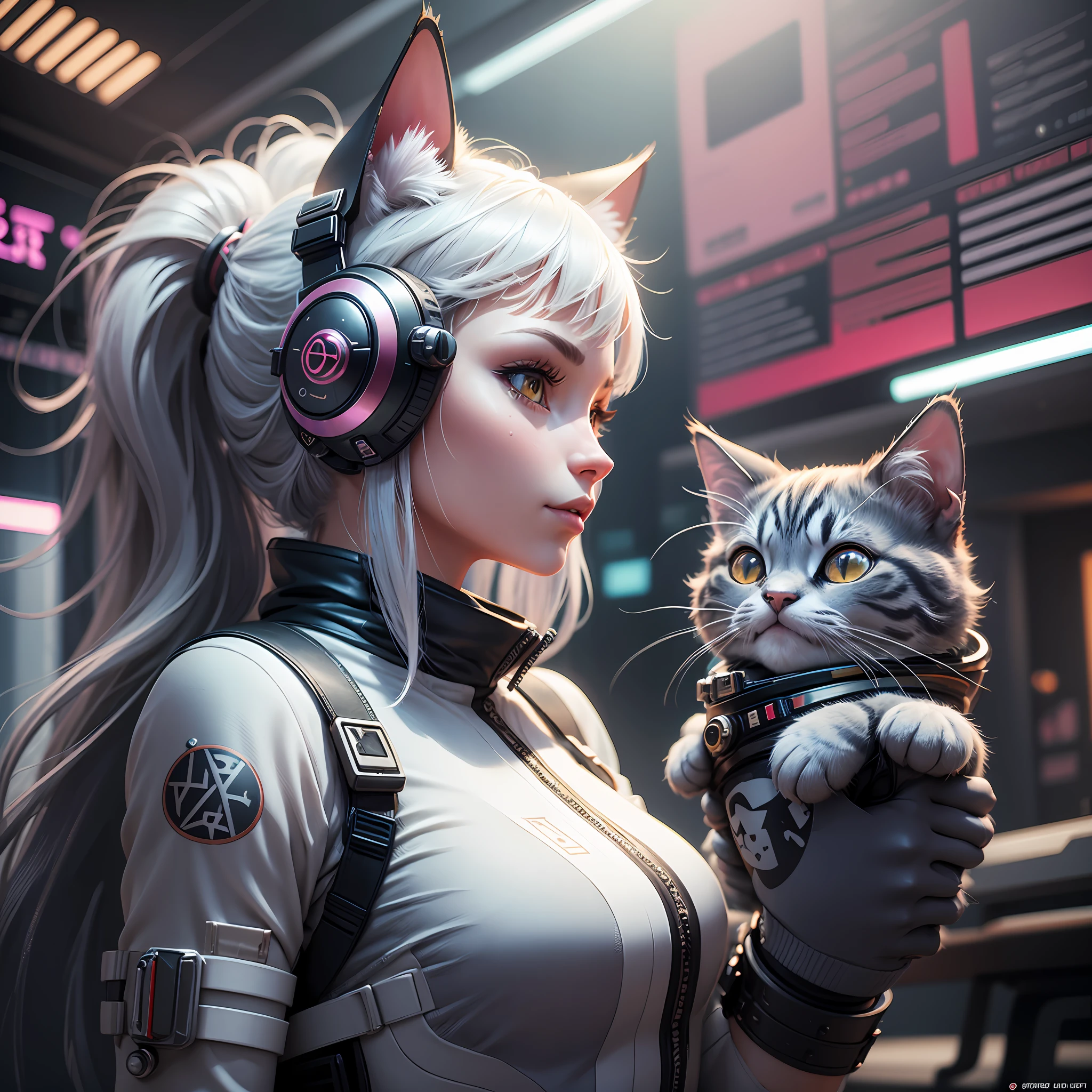 There is a real feline cat in a space suit with a helmet, cyborg kitten, cute 3D render, rendered in redshift, stylized 3D render, cyberpunk cat, scifi character rendering, scifi character, stylized 3D render, stylized as a 3d render, 3 d render character art 8 k, cgsociety 8k, cgsociety 8k image in profile format --auto --s2