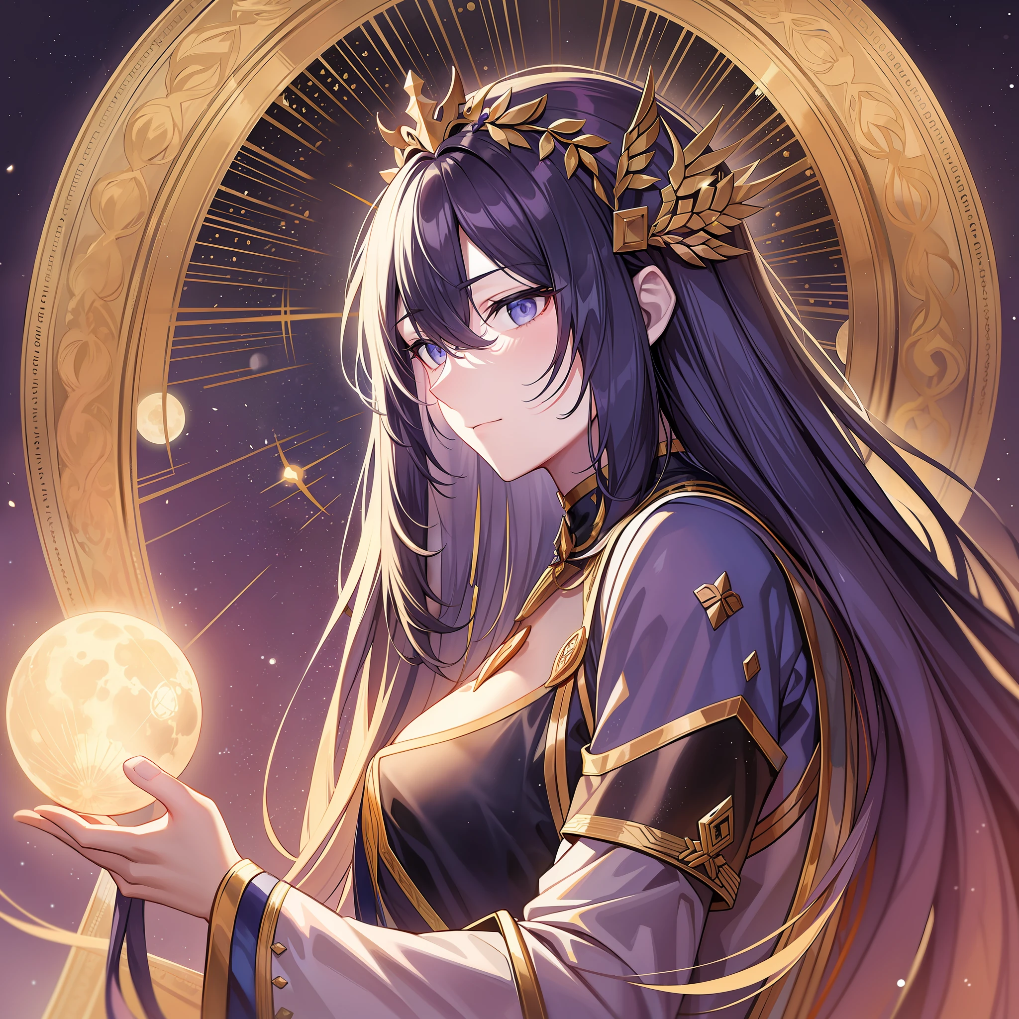 Man in ancient costume long hair, clear moon female emperor, skin like condensed moon, palace, beautiful posture, calm expression, masculine face | Moonlight reflection, mysterious.