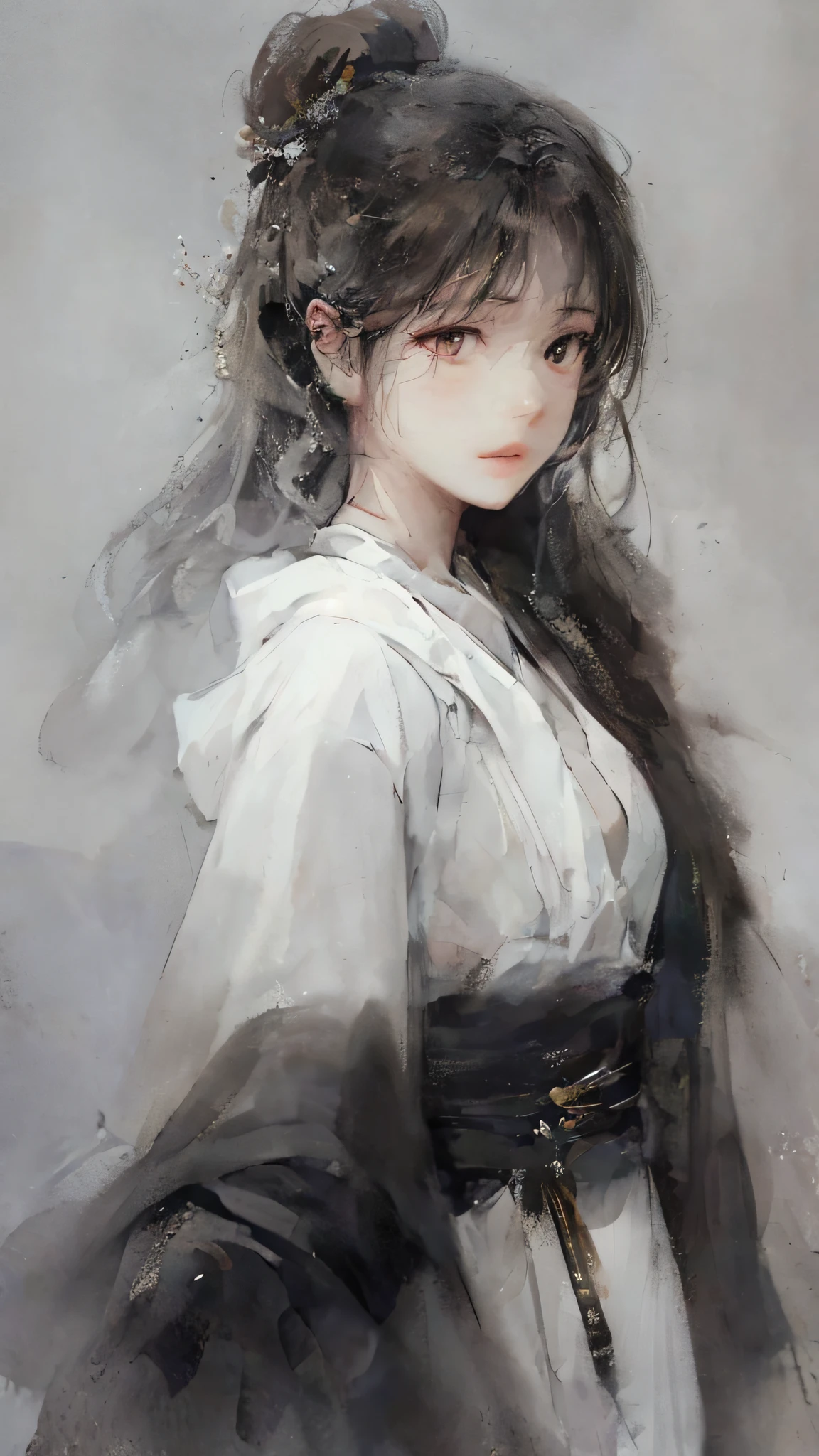 A painting of a long-haired woman in a white dress, beautiful figure painting, Guviz, Guwiz style artwork, Yang J, Fan Qi, Zhang Han, Zeng Jing, Zhou Wenjing, Guwiz masterpiece, Li Song, Ye Xin, beautiful anime portrait, Chen Duling