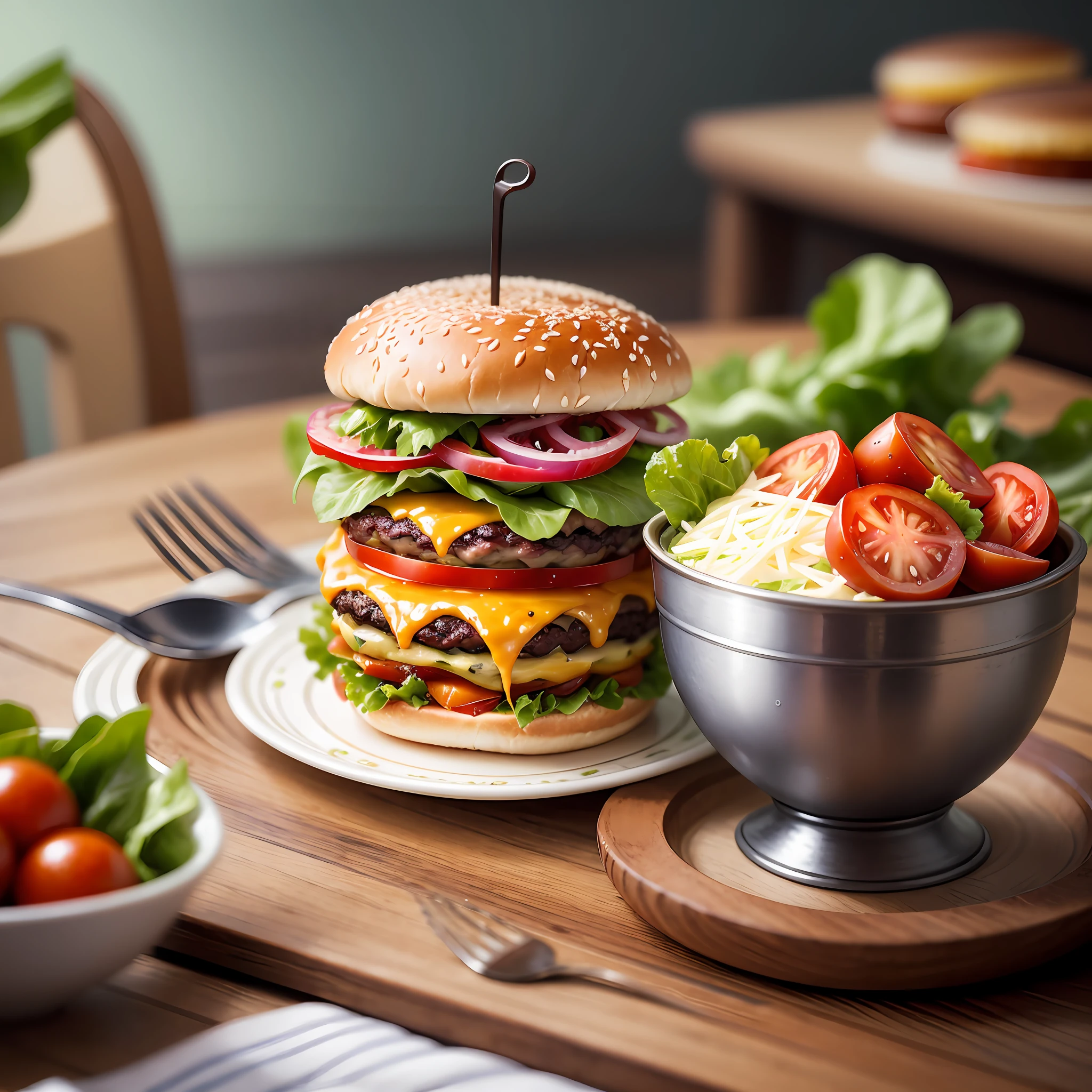 masterpiece, best quality,burger photo, food, food focus, no humans, tomato, blurry, still life, realistic, burger, cup, lettuce, fruit, onion, bowl, depth of field, vegetable, blurry background, cheese, bottle --auto --s2