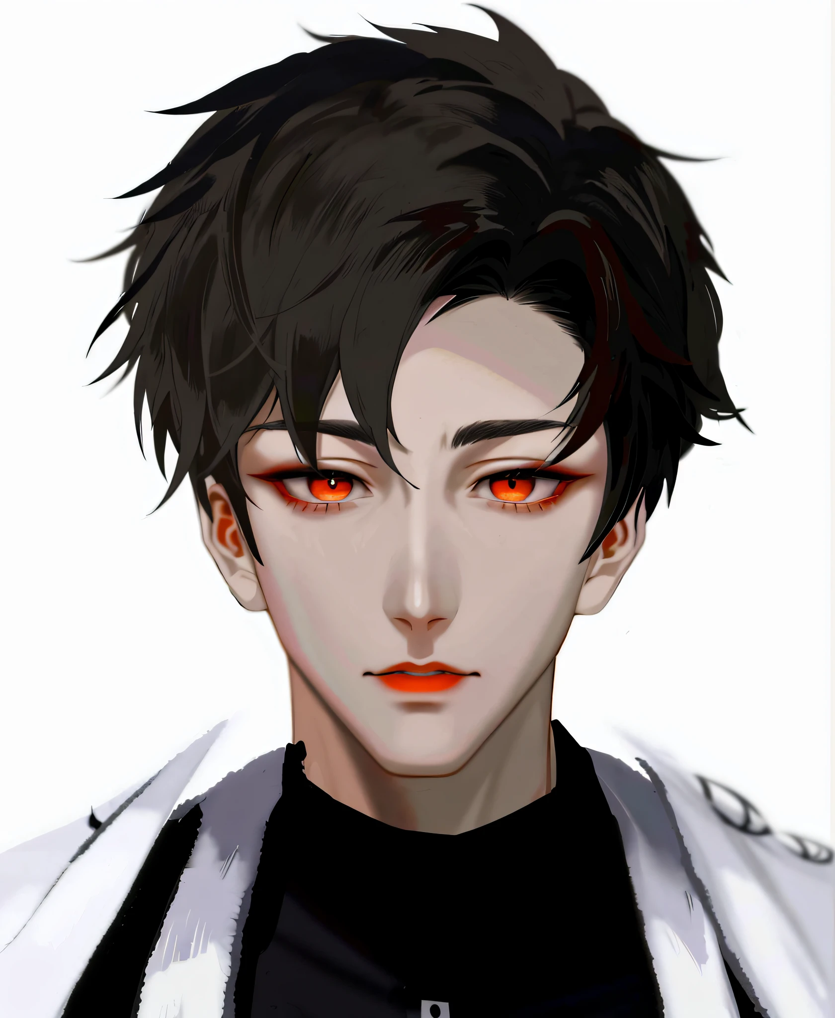 anime boy with black hair and orange eyes in a white jacket, heise jinyao, made with anime painter studio, inspired by Bian Shoumin, semi realistic anime, male anime style, high detailed face anime, handsome japanese demon boy, anime portrait of a handsome man, detailed anime soft face, artwork in the style of guweiz, anime style character