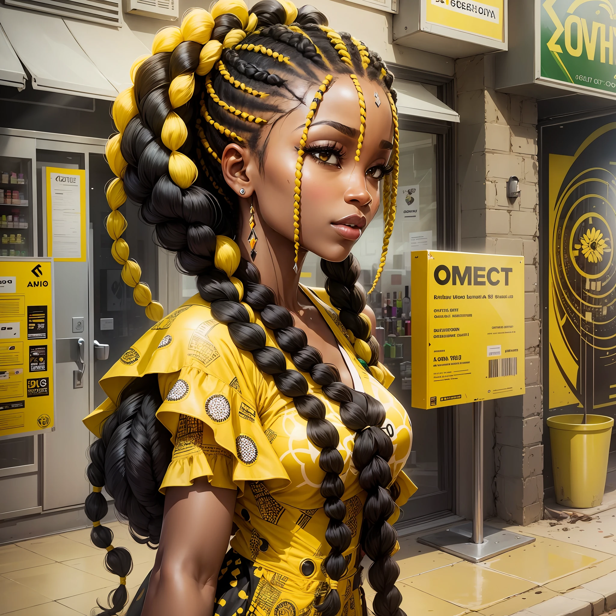 Logo of african beauty shop. yellow and grey color.
Black woman braids. --auto --s2