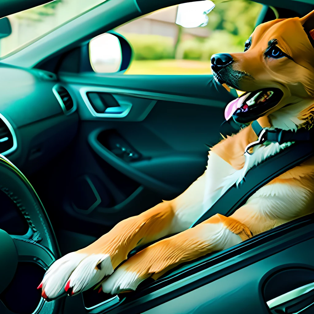 Dog driving a car