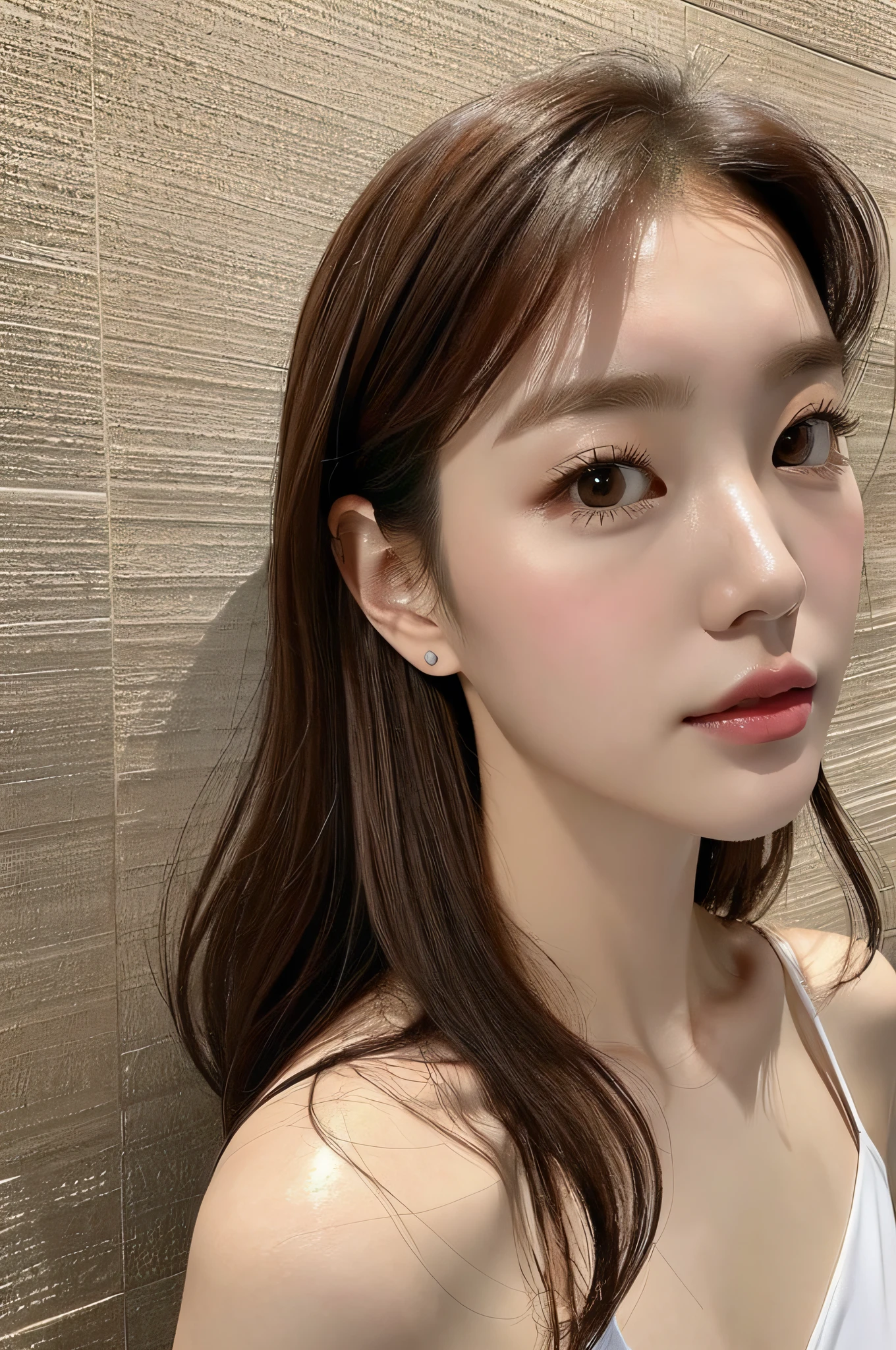 sonyoonjoo, 1girl, solo, realistic,:1.6, (masterpiece, pretty people,), detailed skin texture, beautifully detailed face, masterpiece, collarbone, swimsuit. Luxury hotel background