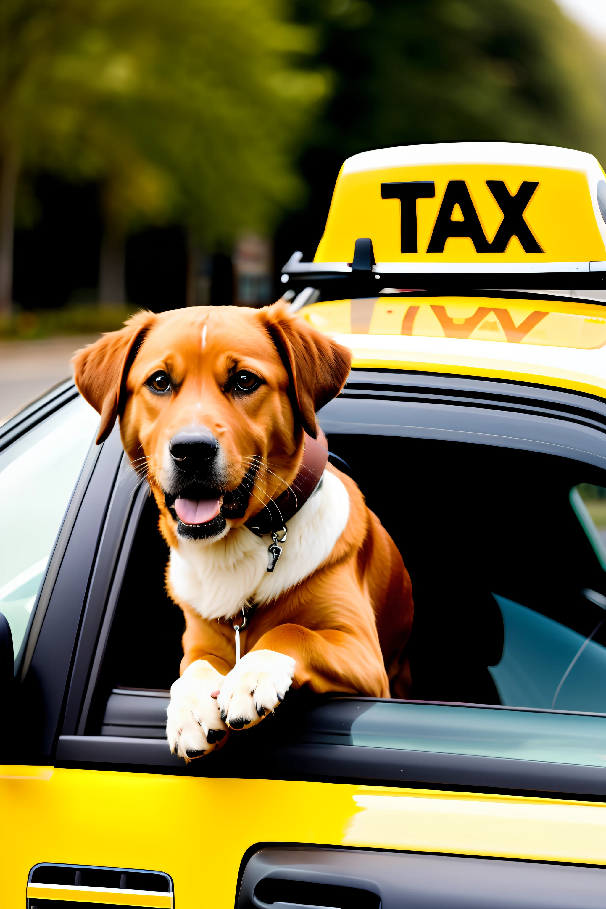 Dog driving a taxi