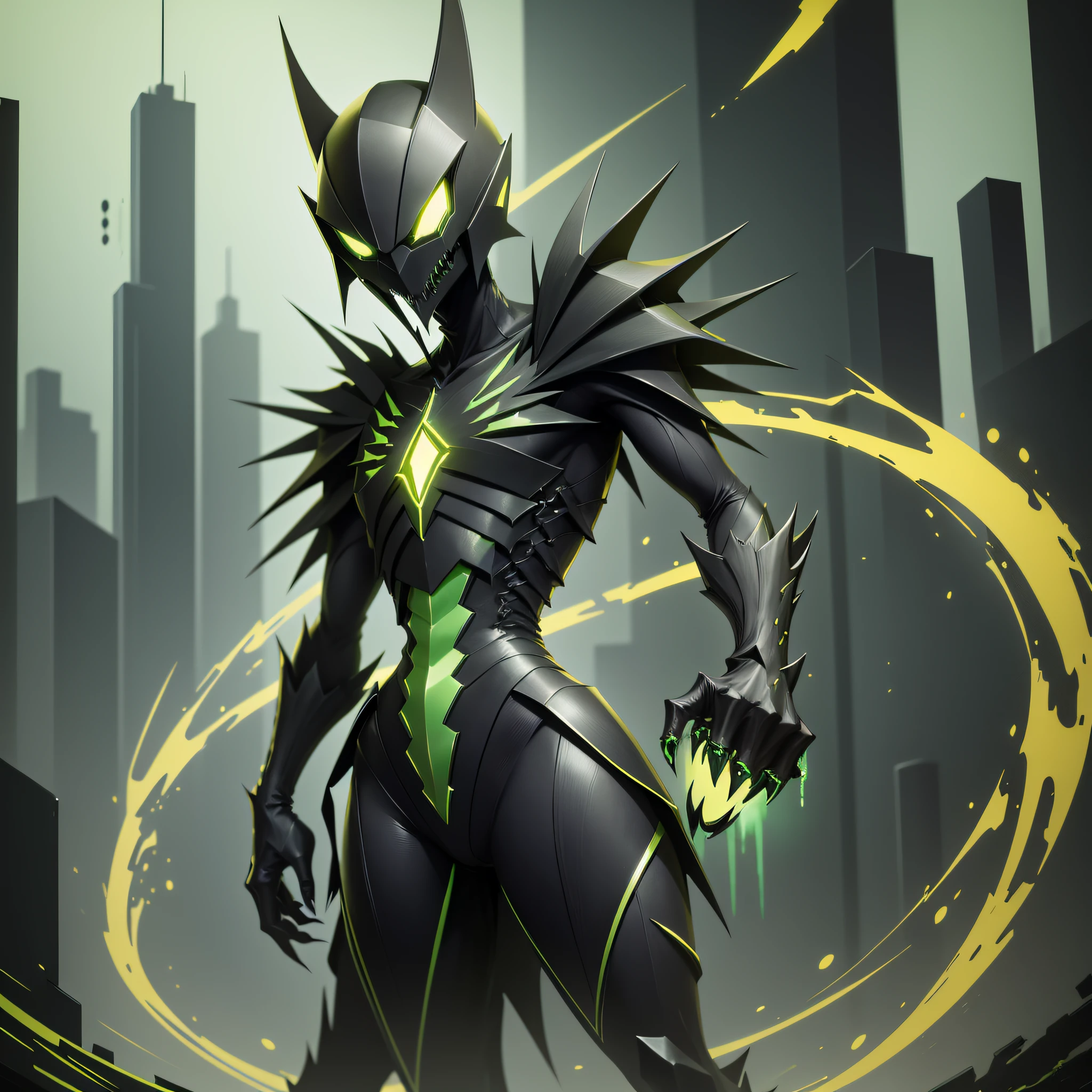 Generate a green, gold and black monster. with sharp teeth, lean and tall. similar to enderman --auto --s2