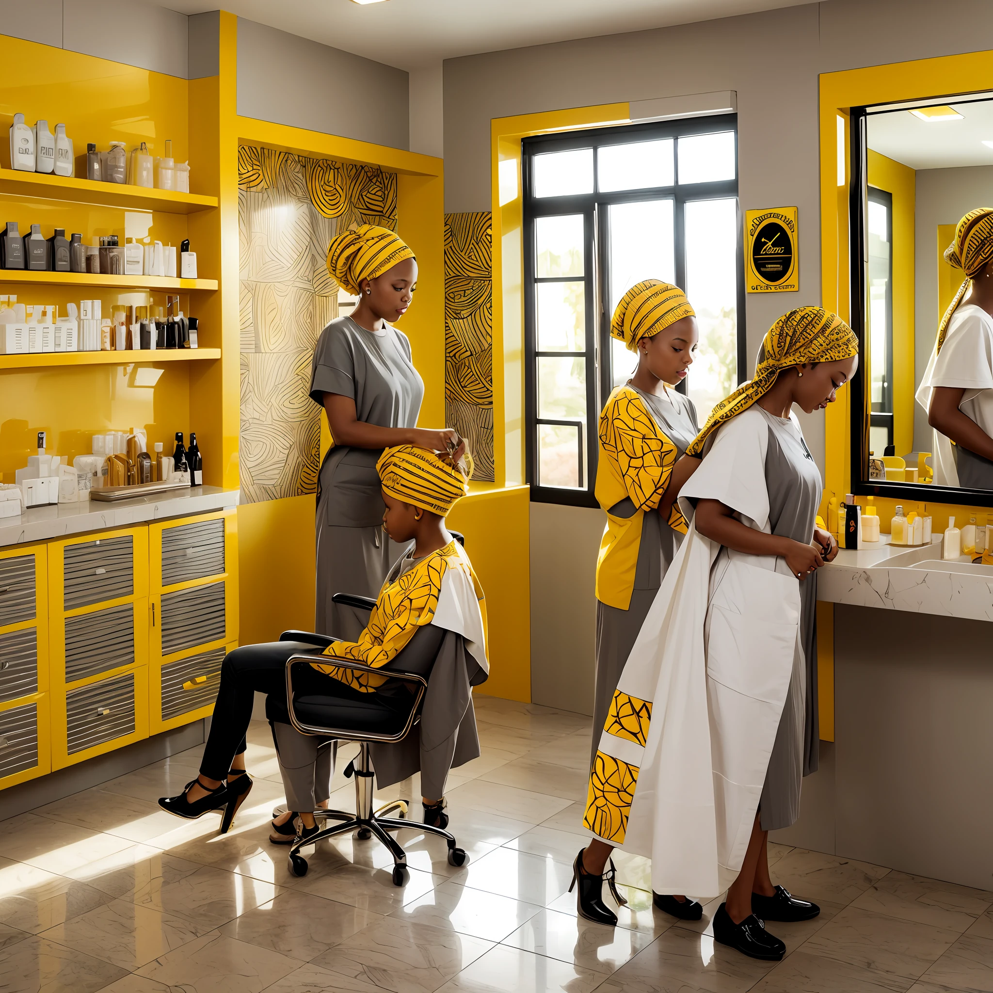 Logo of a hair african beauty shop yellow and grey color.