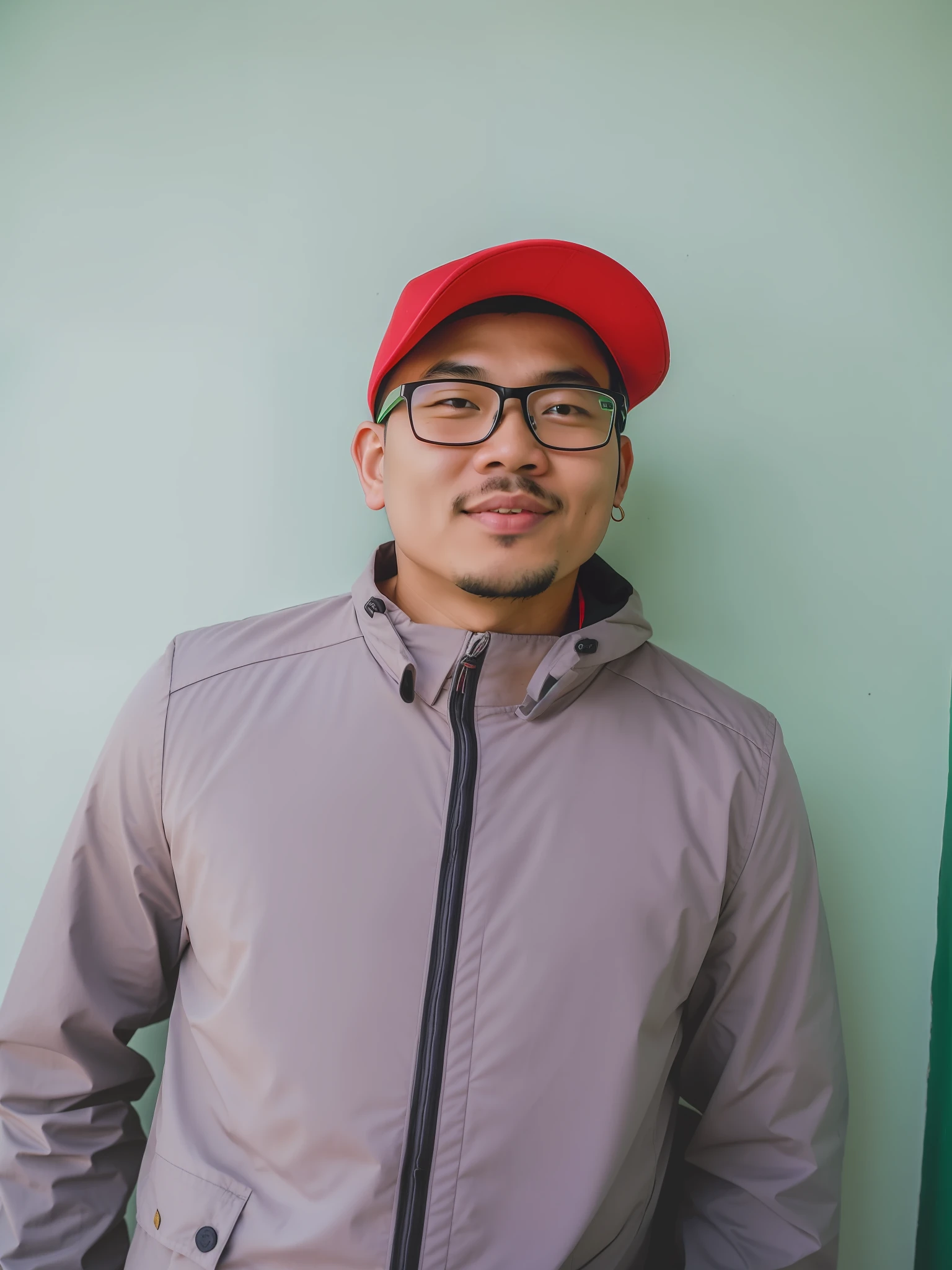 arafed man in a red hat and glasses standing in front of a green wall, bao pham, hoang long ly, dzung phung dinh, a photo of a man, john jude palencar, ramil sunga, phong yintion j - jiang geping, victor ngai, nivanh chanthara