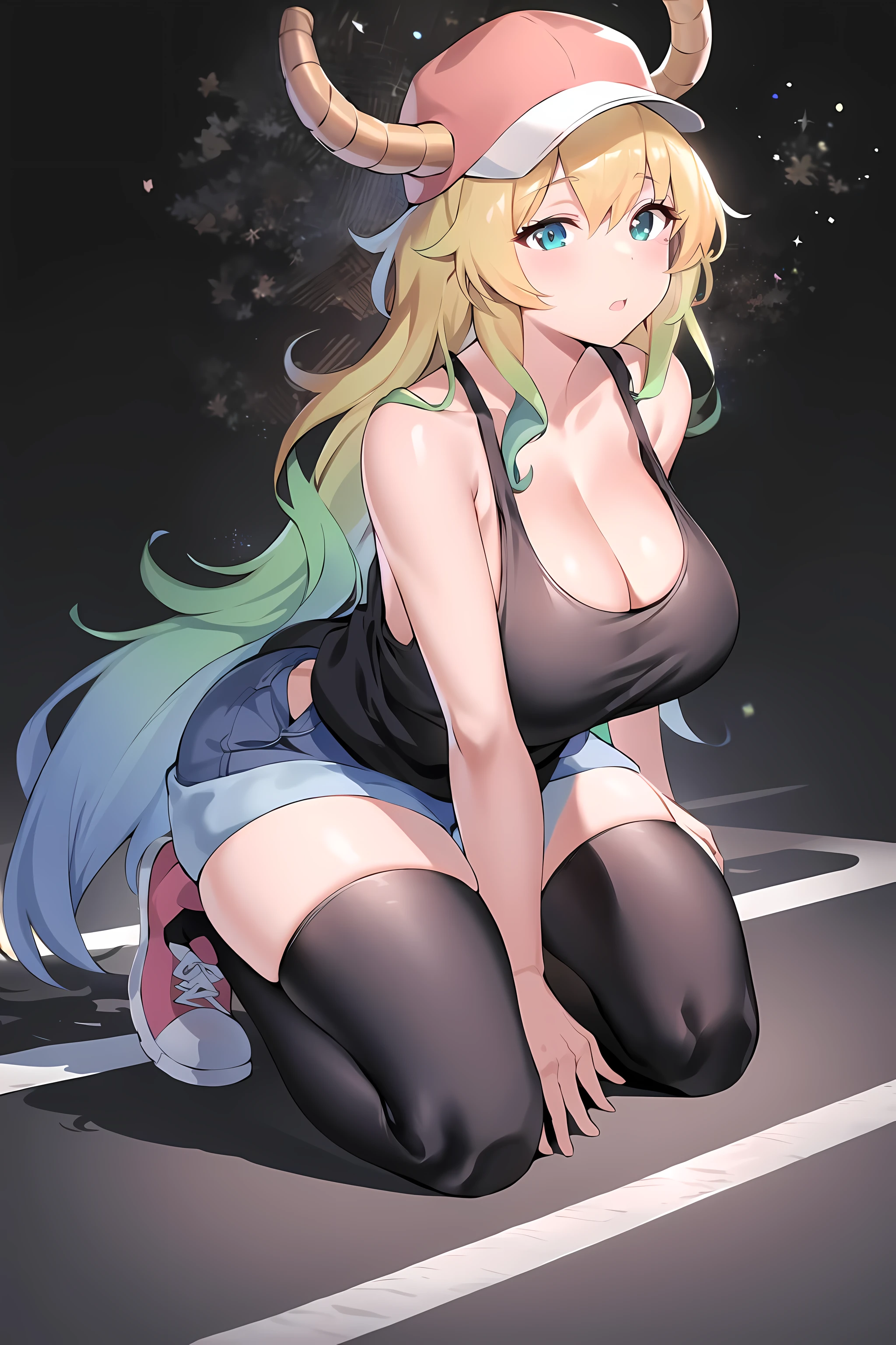 CasualCL, wearing CasualCL, shorts, tank top, thighhighs, Best quality, masterpiece, ultra high res, 1girl, full body