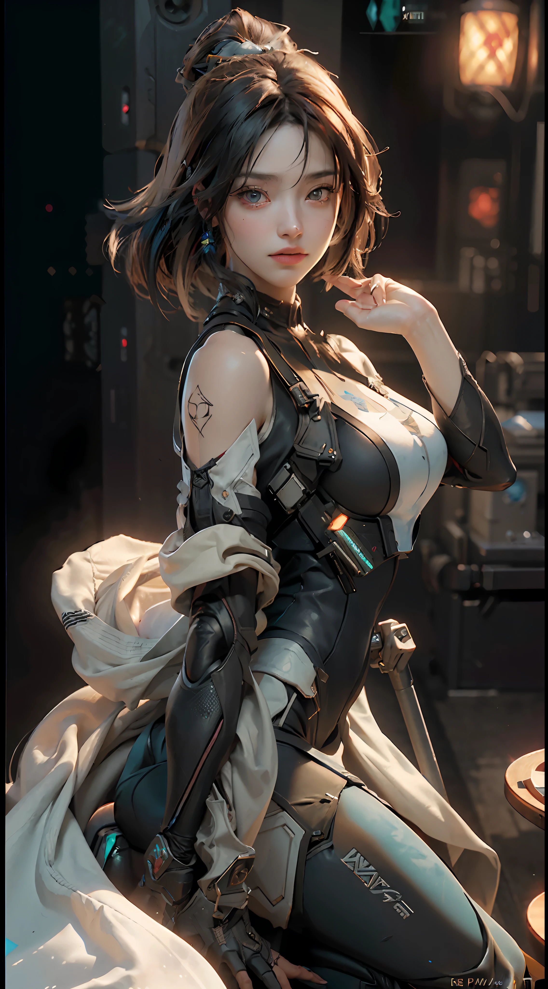 ((Best quality)), ((masterpiece)), (detailed:1.4), 3D, an image of a beautiful cyberpunk female,HDR (High Dynamic Range),Ray Tracing,NVIDIA RTX,Super-Resolution,Unreal 5,Subsurface scattering,PBR Texturing,Post-processing,Anisotropic Filtering,Depth-of-field,Maximum clarity and sharpness,Multi-layered textures,Albedo and Specular maps,Surface shading,Accurate simulation of light-material interaction,Perfect proportions,Octane Render,Two-tone lighting,Wide aperture,Low ISO,White balance,Rule of thirds,8K RAW,