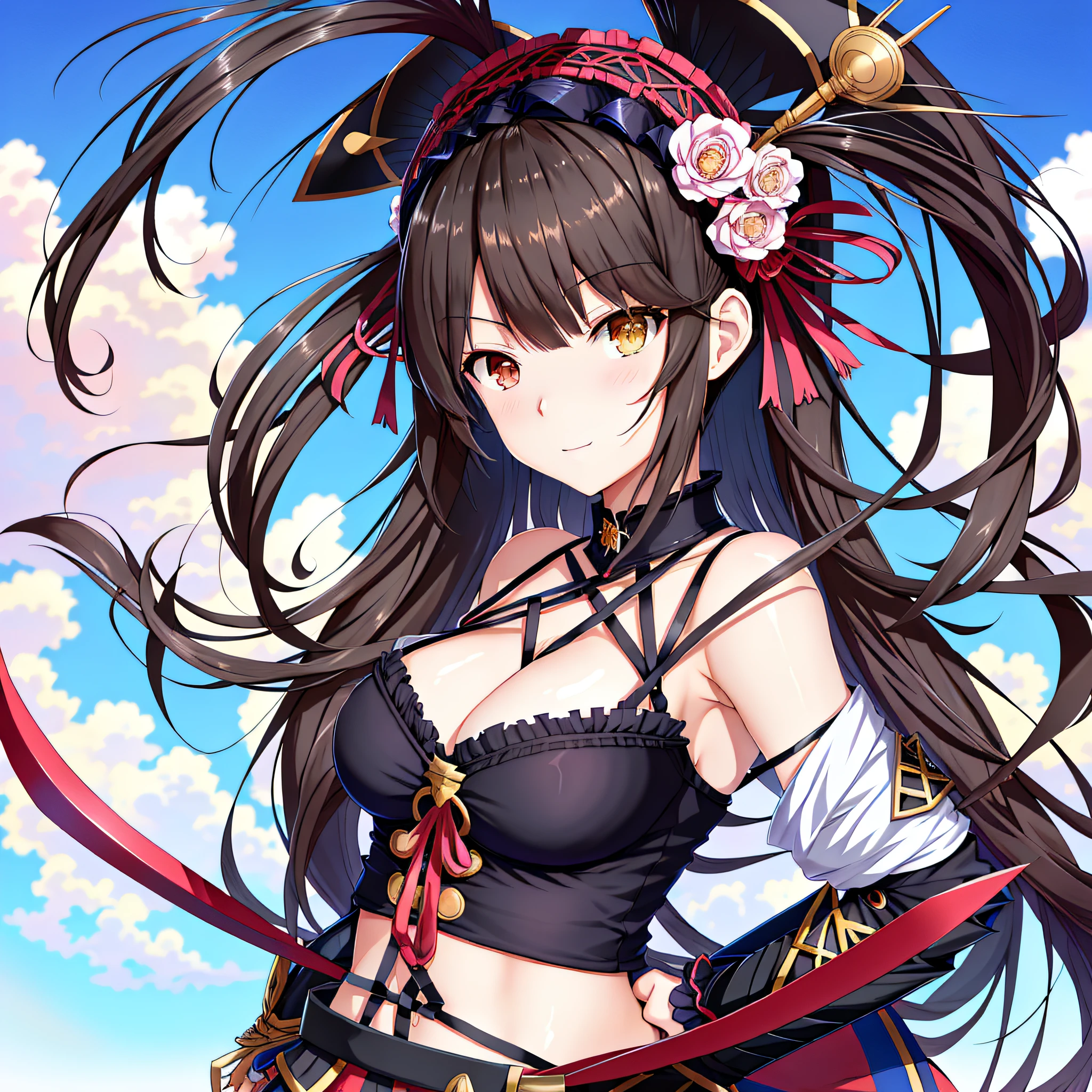 Chica de anime con cabello largo y negro y un top de sujetador negro, Anime Goddess, Kantai Collection Style, Japanese Goddess, Azur Lane Style, Trending on Artstation Pixiv, Detailed Digital Anime Art, Seductive Anime Girl, From the Azure Lane Videogame, Guweiz on Pixiv Artstation, Onmyoji, Anime Style 4K, Anime Moe Artstyle, taihou (azur lane)