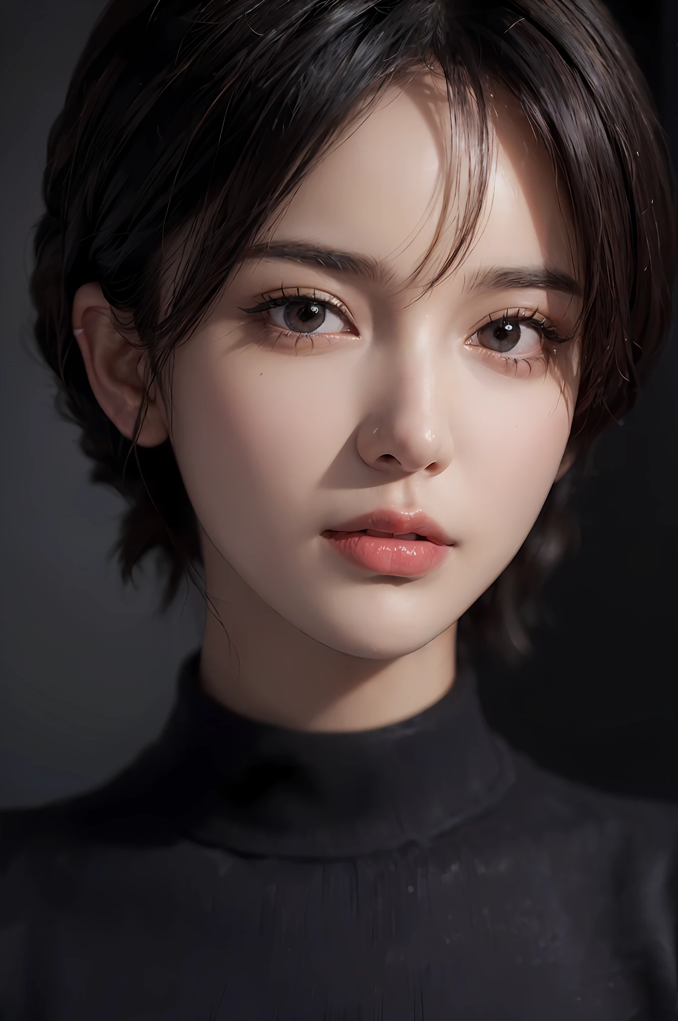 (Masterpiece: 1.3), (8k, Photorealistic, RAW Photo, Best Quality: 1.4), (1girl), Beautiful Face, (Realistic Face), (Black Hair, Long Hair: 1.3), Beautiful Hairstyle, Realistic Eyes, Beautiful Detail Eyes, (Realistic Skin), Beautiful Skin, (Sweater), Absurd, Attractive, Ultra High Definition, Ultra Realistic, High Definition, Golden Ratio