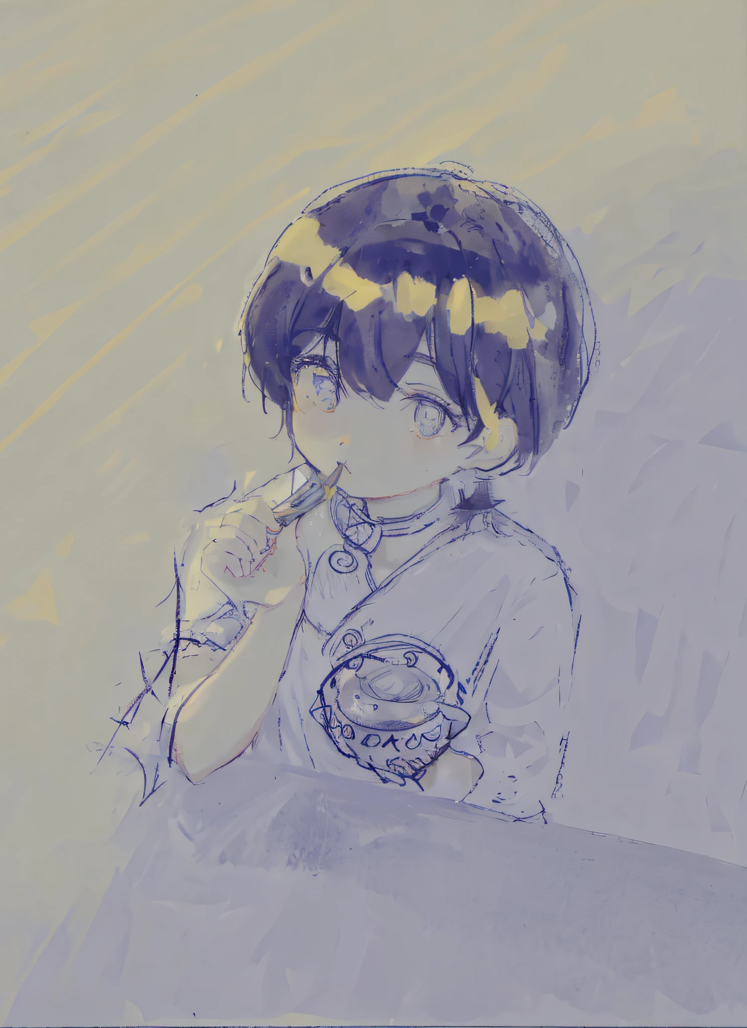 drawing of a girl with a bowl of food in her hand, flat anime style shading, 2 d anime style, inspired by Tosa Mitsuoki, sketchy artstyle, old sketch, by Ei-Q, in an anime style, omori, detailed fanart, traditional drawing style, pencil doodle, doodle, unknown artstyle, loish and clamp style, with out shading --auto --s2
