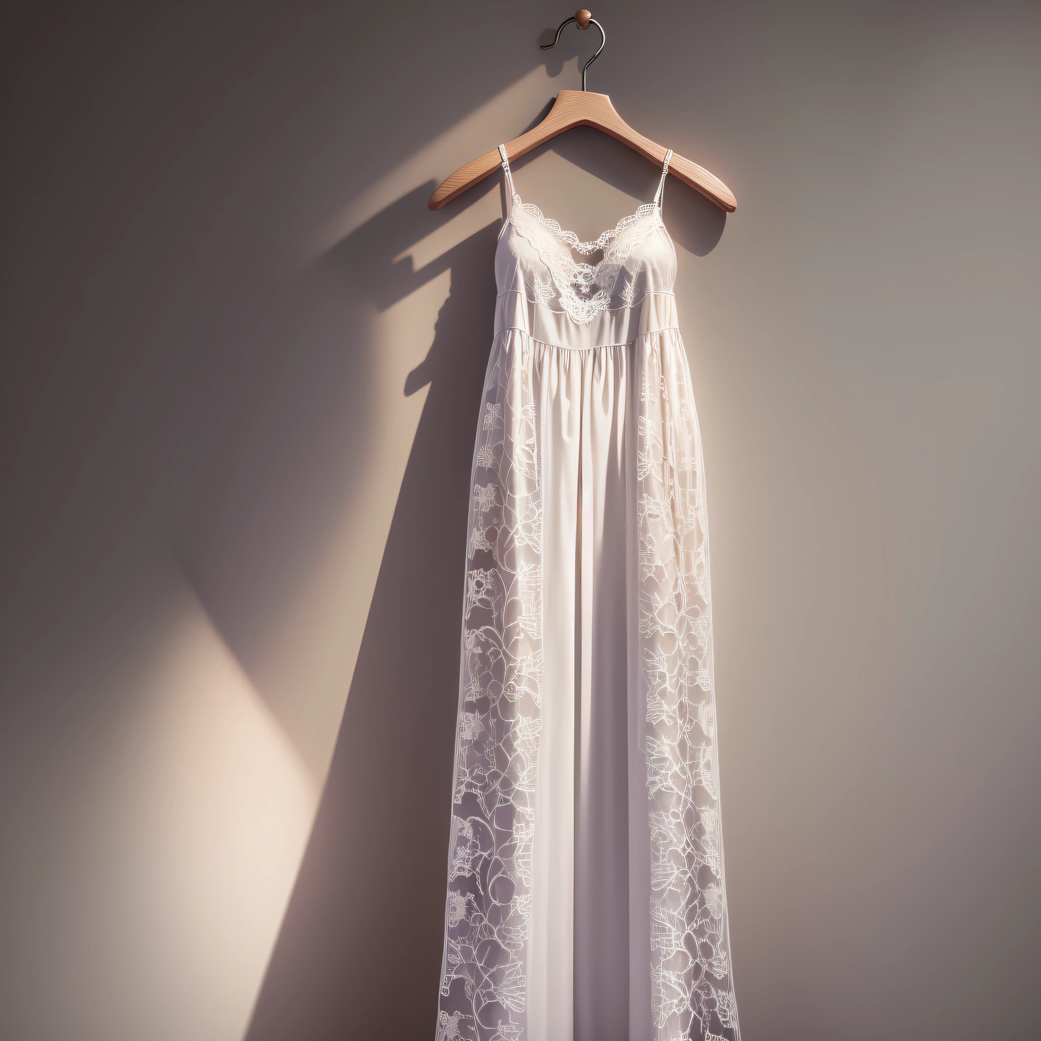 Photography, Product Shoot, Light Slip Pajamas, Lace, Light Luxury, Hanging on Wall, 8K, Super Detail, Ccurate, Best Quality --auto --s2