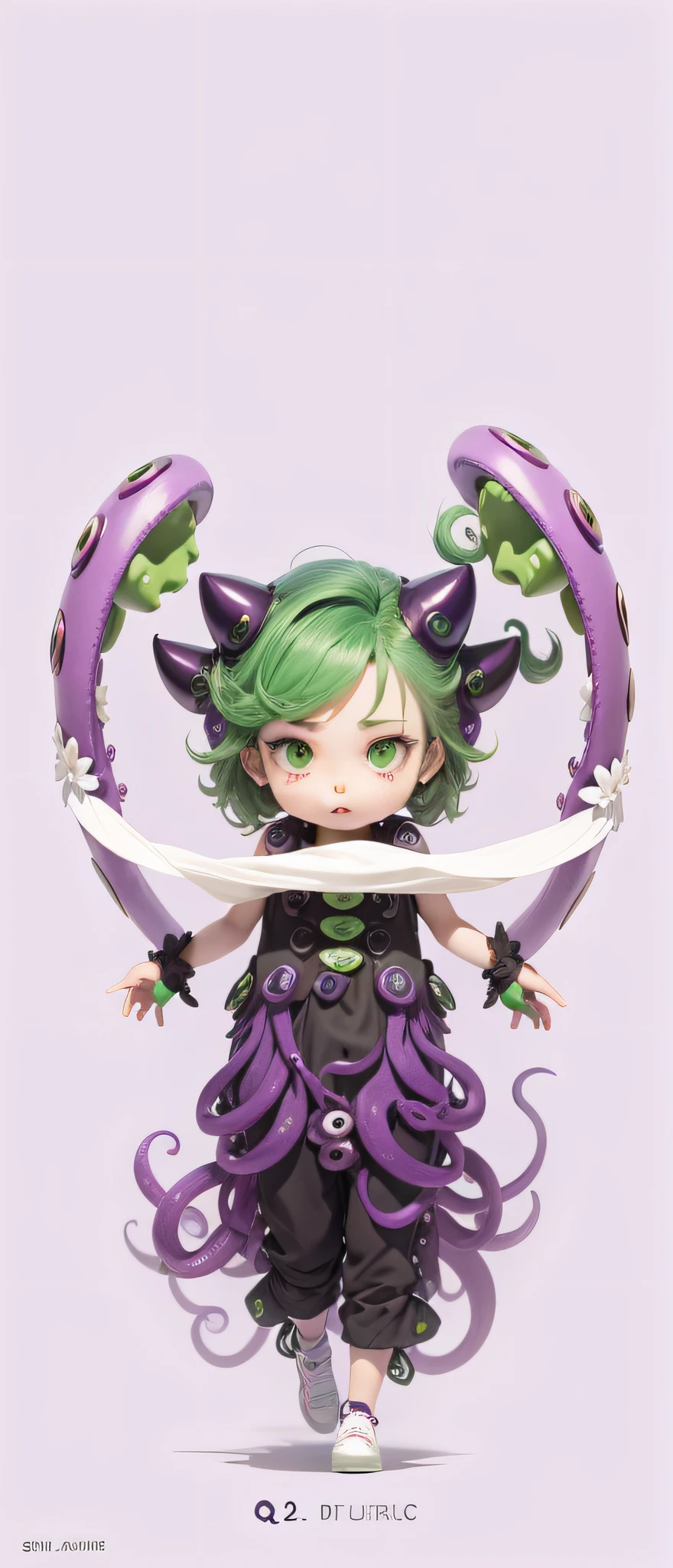 Green-haired Q version character, six arms, purple octopus underneath --auto --s2