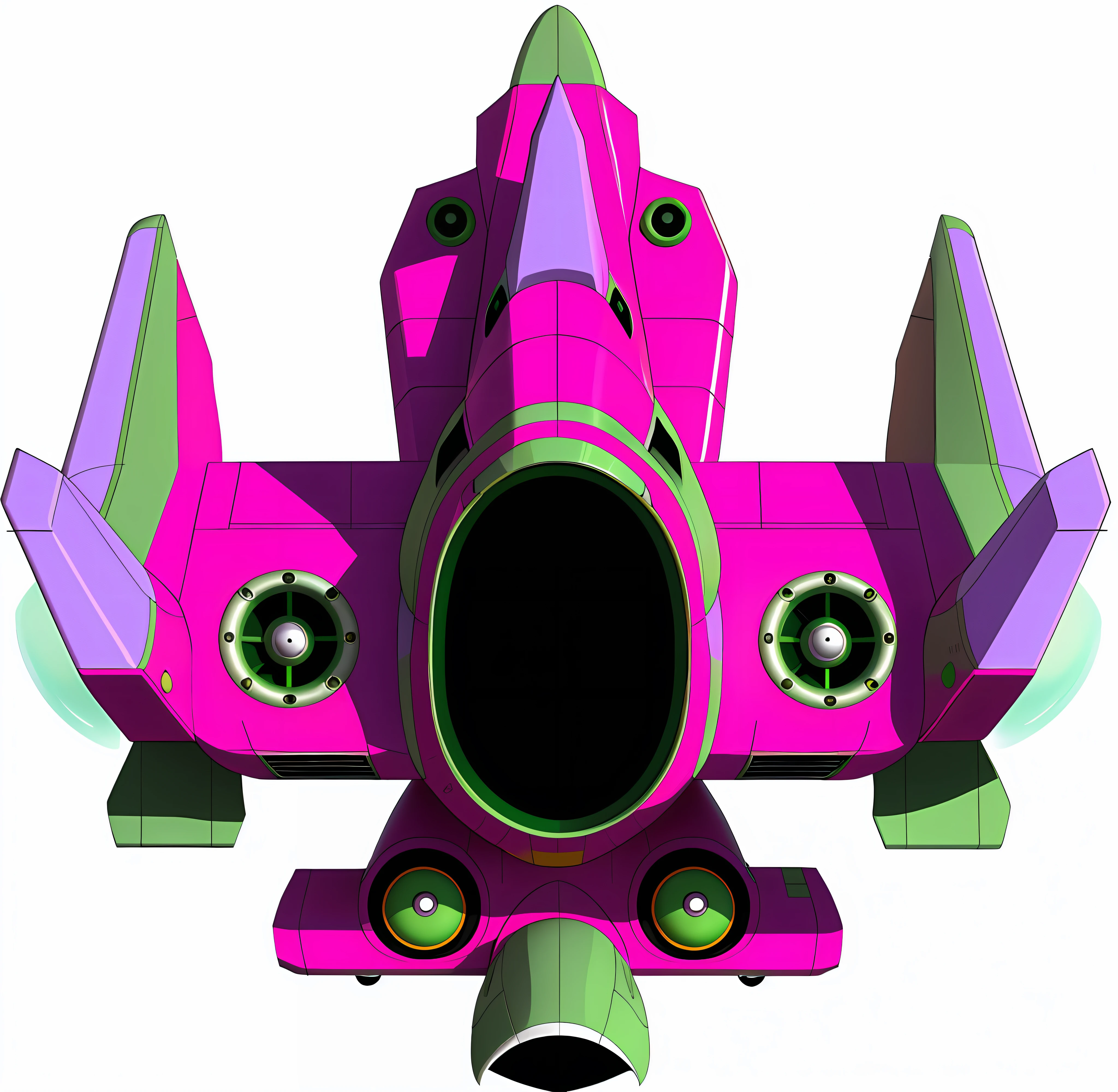 Close-up of green nose pink plane, spaceship Gribble, duck ship, spaceship, cartoon fantasy ship, spaceship, duck themed ship, alien star ship, scary spaceship, big weird spaceship, pod racer, dark (spaceship), alien spaceship, flying spaceship, legendary spaceship, dream robot mothership, ancient spaceship, spaceship design, jus painting style