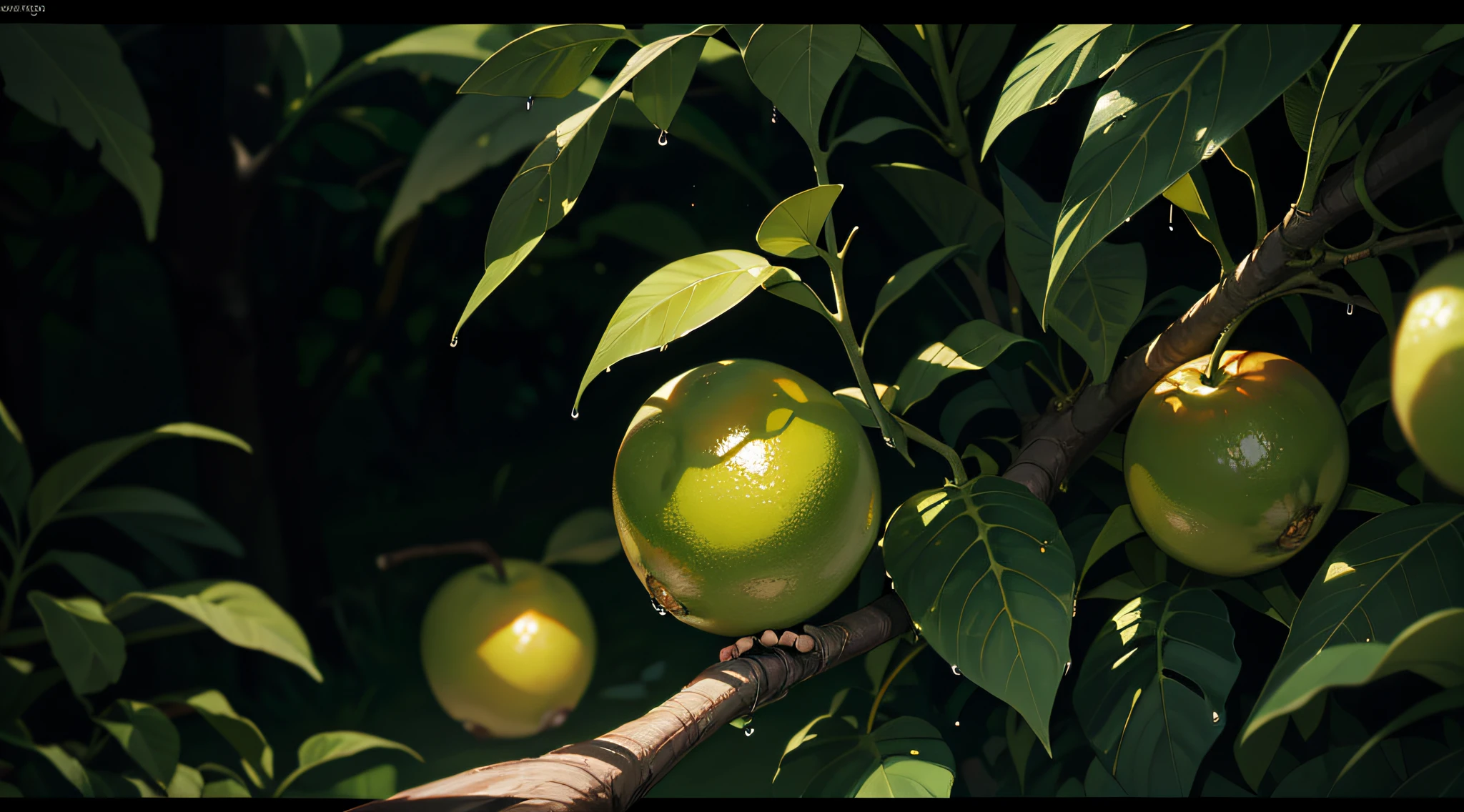 Wallpaper, Mango Season, Green Plum Tree, Rural, Rural, Warm Weather, Early Morning Sun, HD Detail, Wet Watermark, Hyperdetail, Cinematic, Surrealism, Soft Light, Deep Field Focus Bokeh, Ray Tracing, Diffusion (Ultrafine Glass Reflection) and Surrealism. --v6