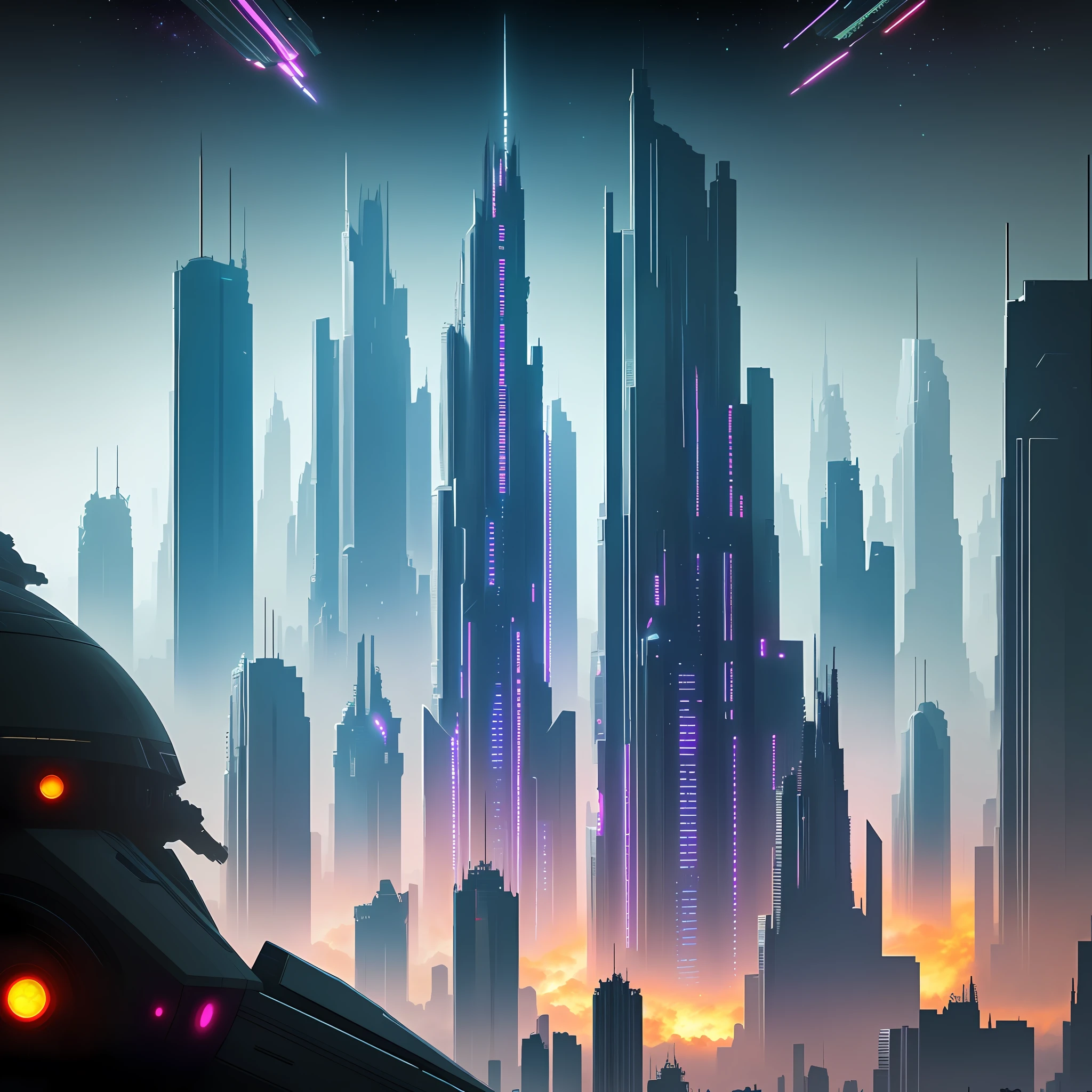 Space Futuristic City Space City Skyscrapers Cyberpunk Sci-Fi Top Quality Masterpiece