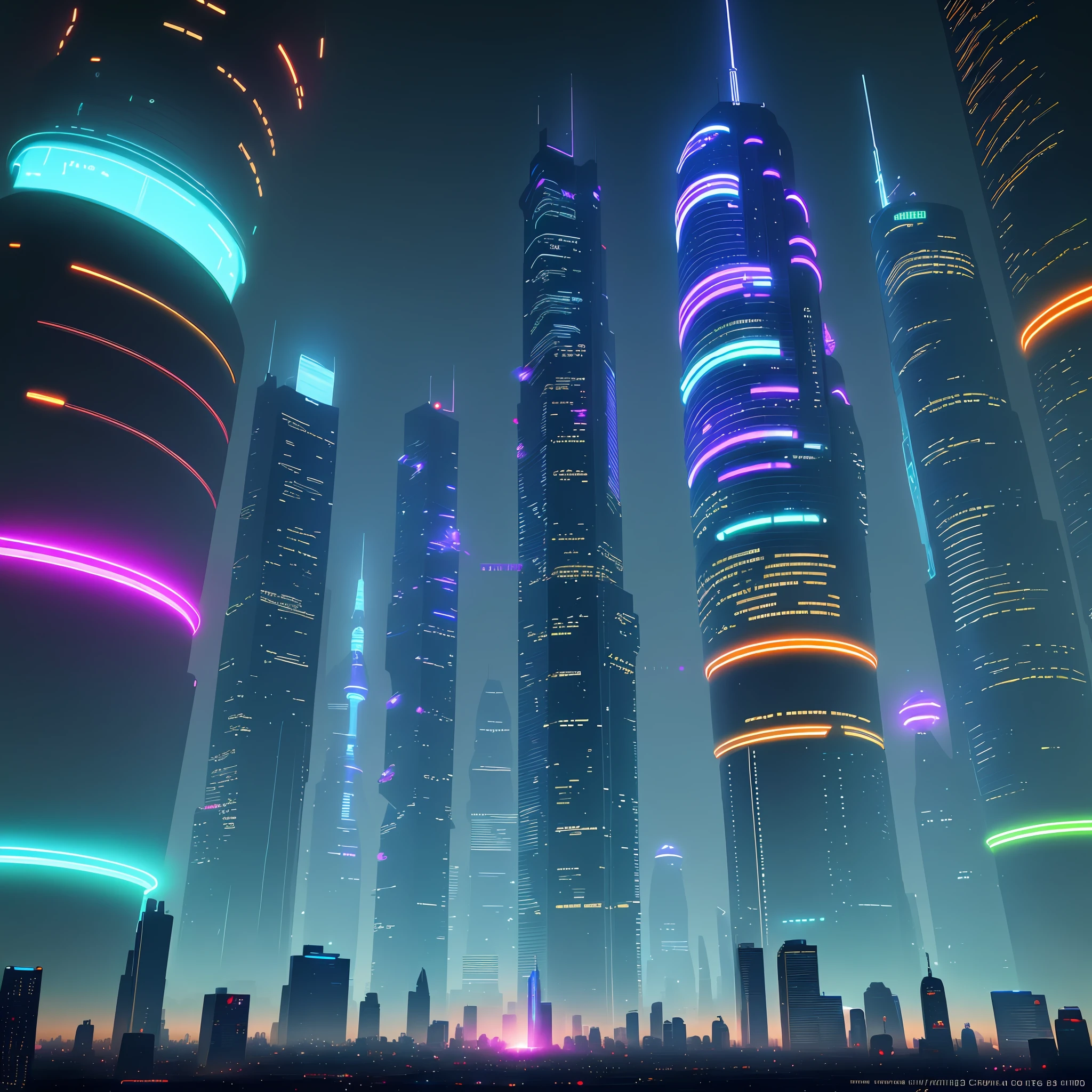Space Space City Skyscrapers Cyberpunk Sci-Fi Top Quality Masterpiece Night View Neon