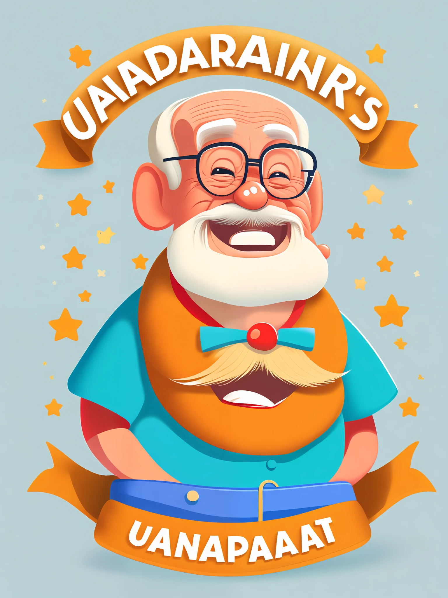 ua grandpa's art, t-shirt design, rzminjourney, vector art, simple, bottomless, smiling, cheerful, happy, 150 x 150 pixels.
