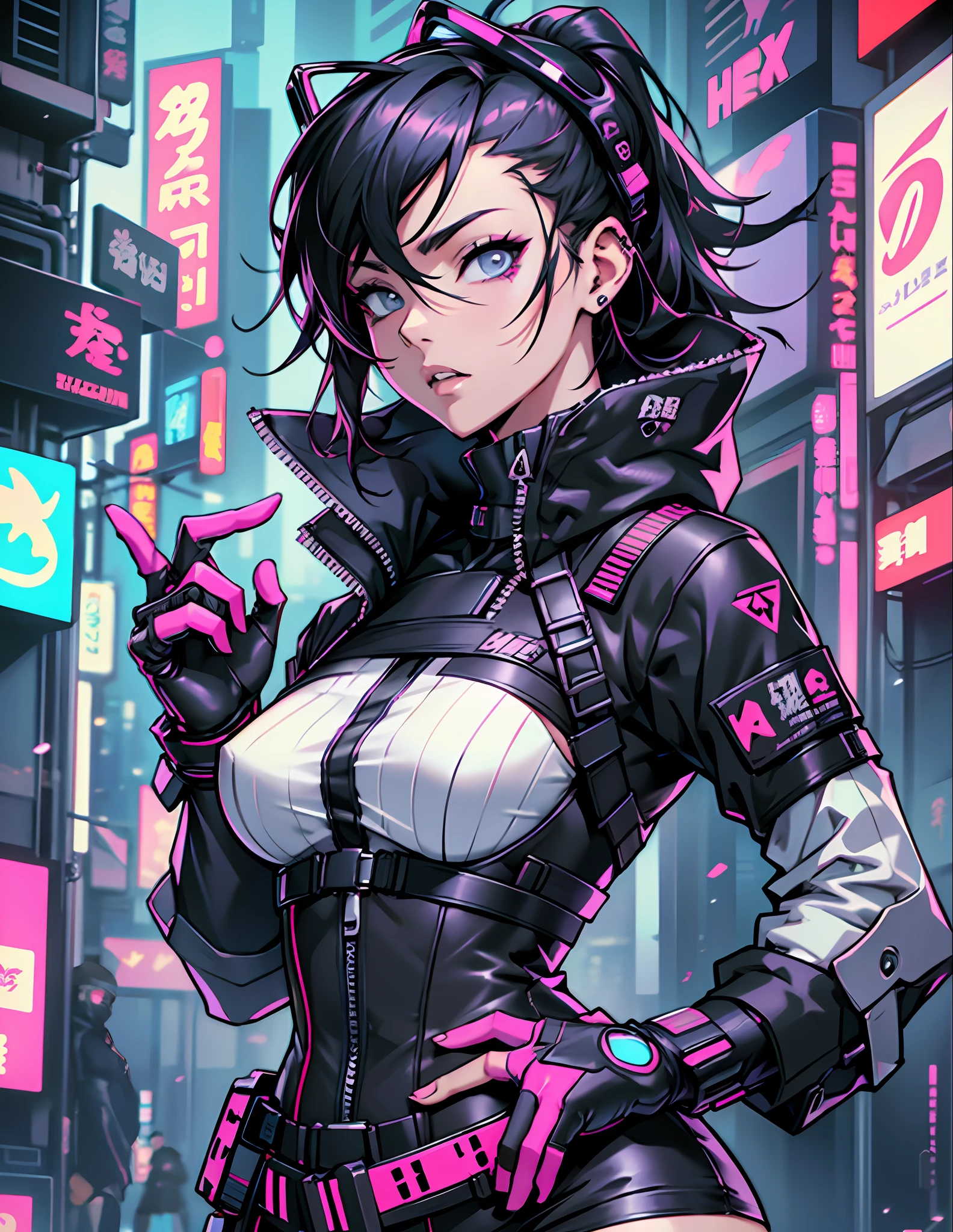 Sfw!!!! there is a woman with small breasts in a corset and a black and white outfit, with Fishnet on breasts, wearing techwear and armor, cyberpunk outfit, wearing japanese techwear, intriguing outfit, all black cyberpunk clothes, cyberpunk style outfit, female cyberpunk anime girl, cyberpunk streetwear, cyberpunk dress, anime girl cosplay, photograph of a techwear woman, cyberpunk anime girl, wearing cyberpunk streetwear, maid outfit --auto --s2