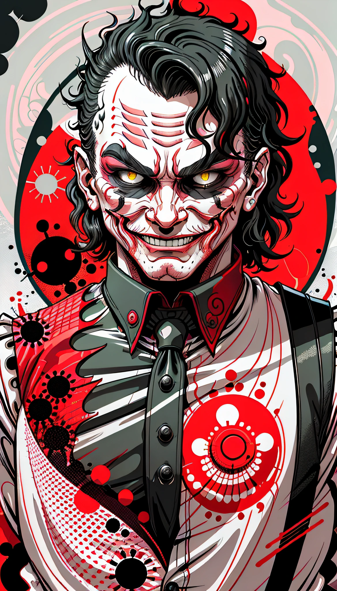 joker in the style of 0mib, illustrator, masterpiece, high quality, 8k, high resolution, high detailed, smile