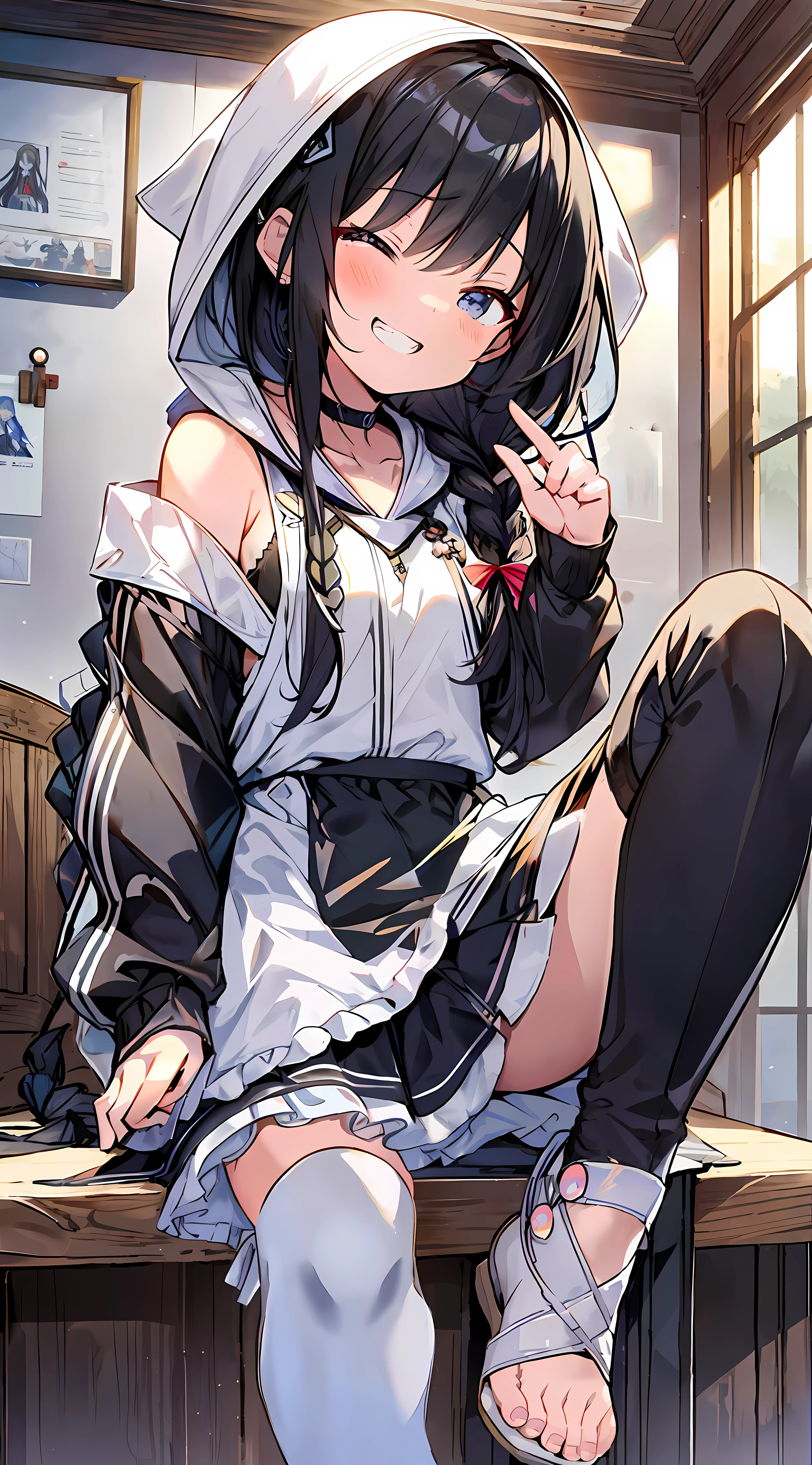 anime girl sitting on a table with a cigarette in her hand, kantai collection style, anime visual of a cute girl, anime moe artstyle, azur lane style, anime girl in a maid costume, high detailed official artwork, from girls frontline, marin kitagawa fanart, from the azur lane videogame, the anime girl is crouching, girls frontline style