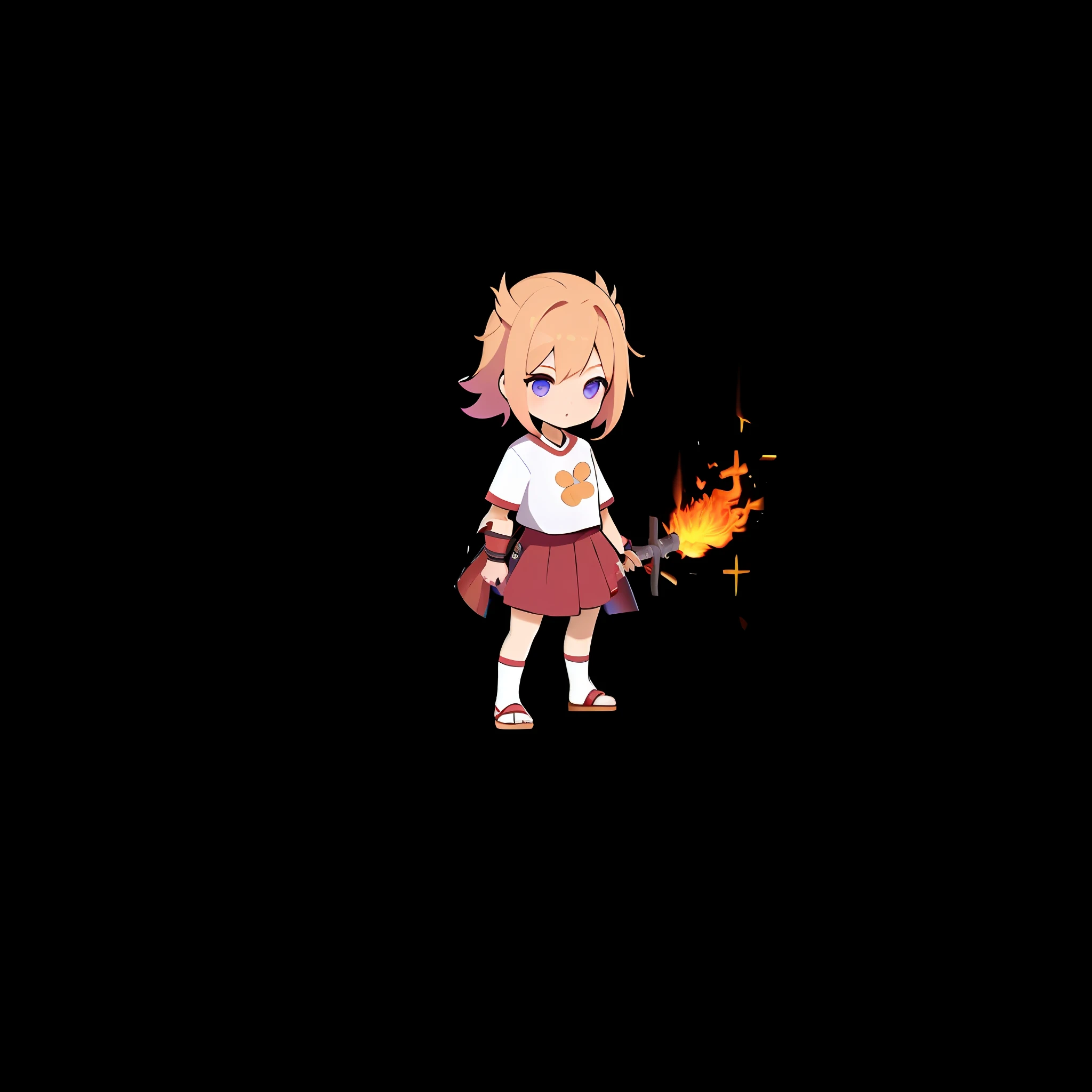 Anime girl with a sword in her hand!! Full body, heroine 👀: 8, Little Fire Spit Hoshiko,  Loli Girl, Fire Mage, Wielding Fireball, Anime style. 8K, Small Fire, Play with Fire, Epic Mage Girl Character, She Has Fire Power, Casts Fire Spells, (Fire)