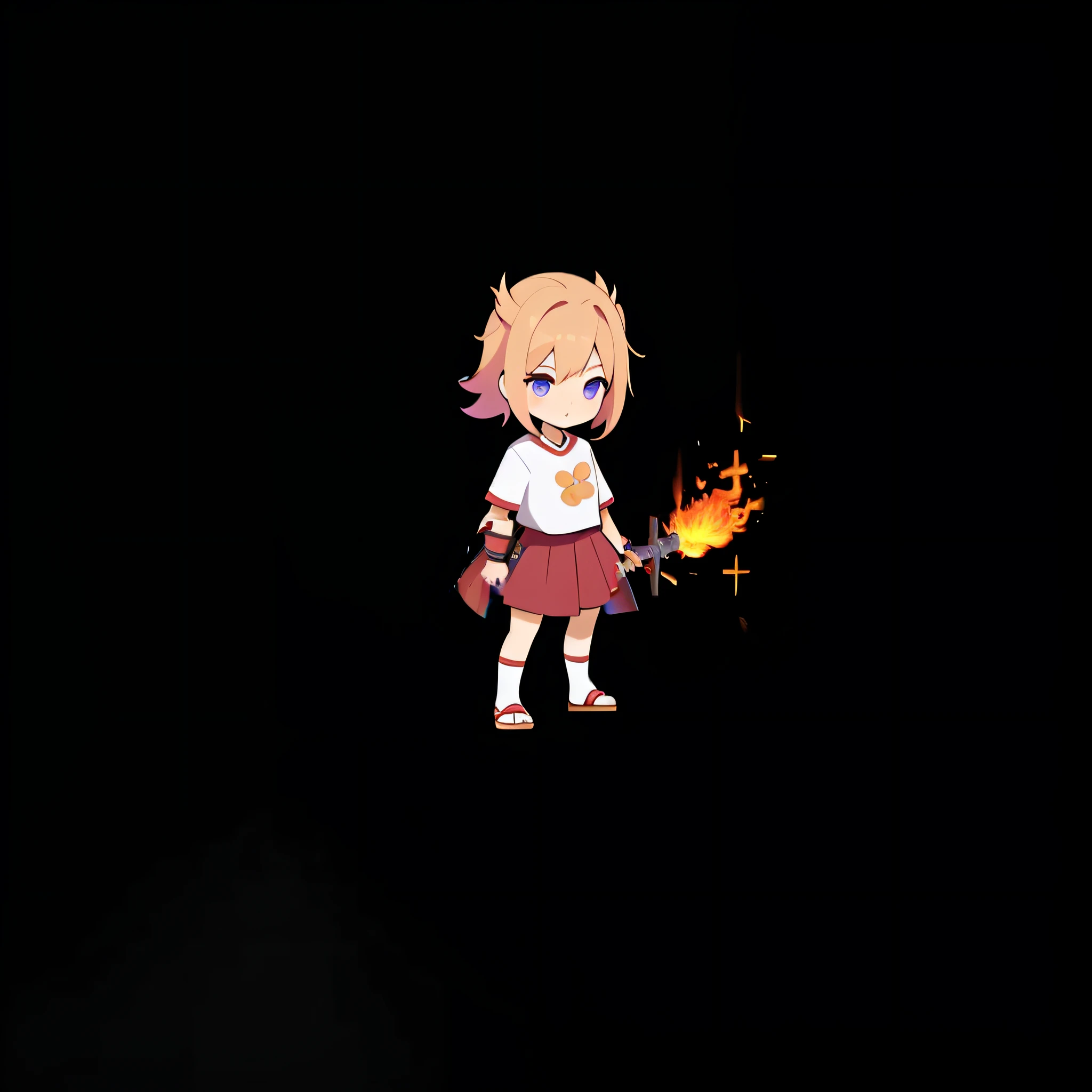 Anime girl with a sword in her hand!! Full body, heroine 👀: 8, Little Fire Spit Hoshiko, Little Loli Girl, Fire Mage, Wielding Fireball, Anime style. 8K, Small Fire, Play with Fire, Epic Mage Girl Character, She Has Fire Power, Casts Fire Spells, (Fire)