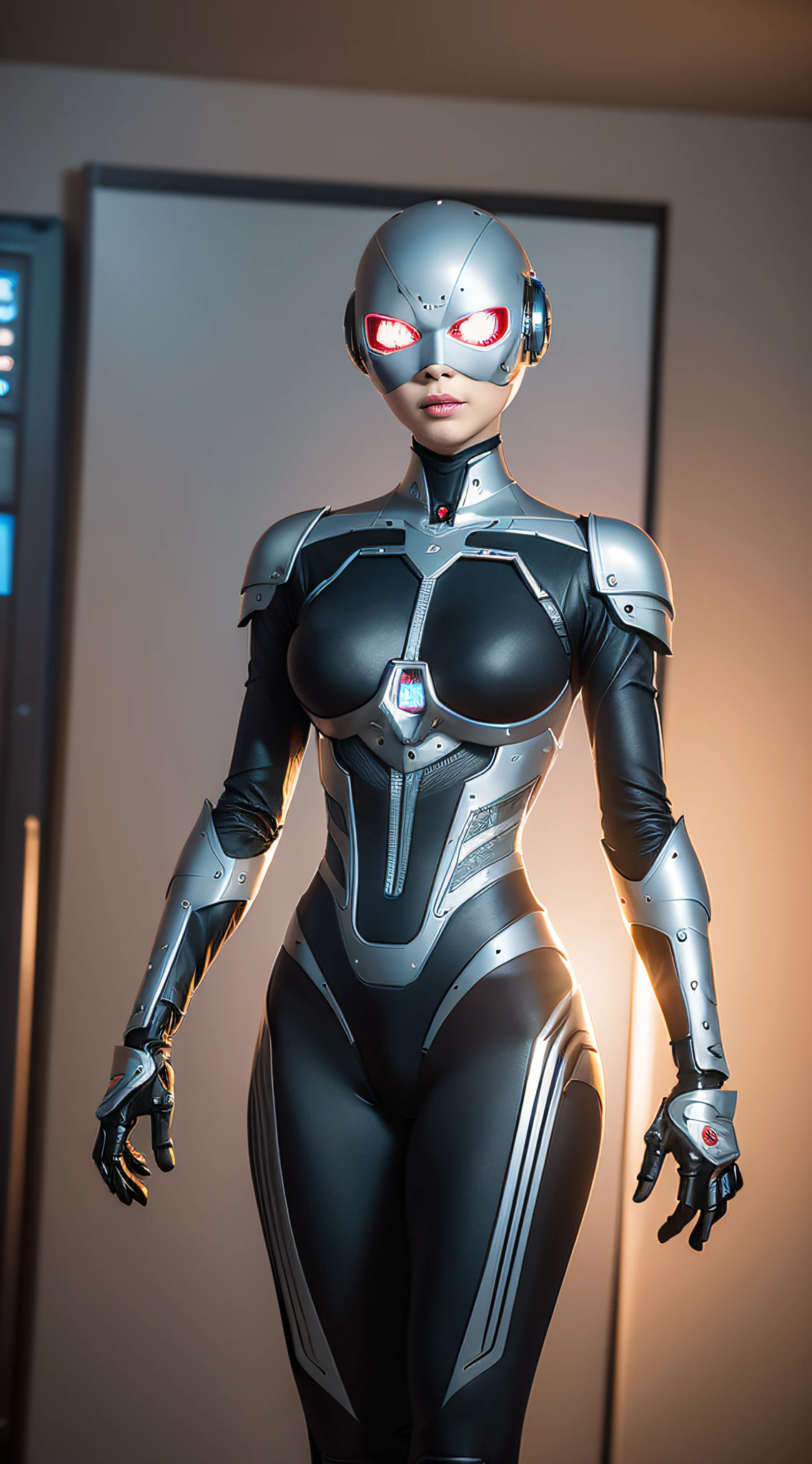 female robot face, ceramic silhouette, robot, robot parts, cable, microchip, lace, silver armor, bare internal organs, whole body, facial muscles, beautiful, standing, studio soft light, edge light, vibrant details, very refined, elegant, cyberpunk, surrealism, ???????, beautiful background, 3d rendering, octane rendering, HR Giger style, 8k, best quality, illustration, very detailed, CG, uniform, wallpaper, fidelity, amazing, fine detail, Masterpiece, best quality, official art, absurd, 150 mm