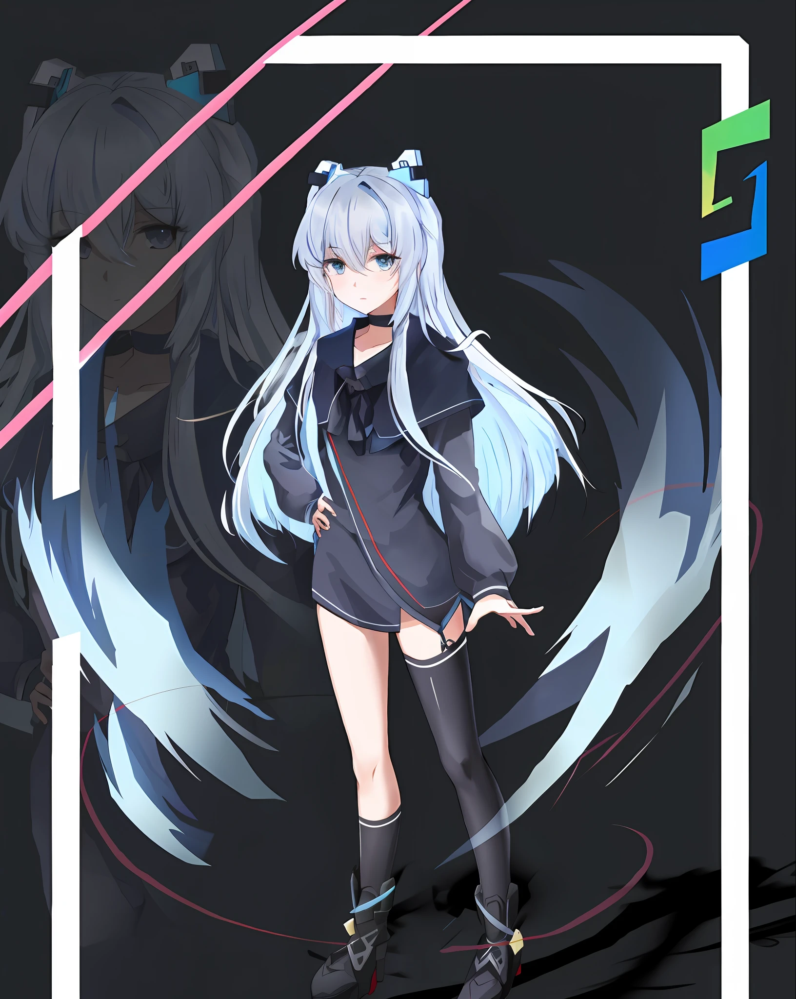 Anime characters standing in front of black background with long white hair and black dress, anime moe art style, Kantai collection style, from girl front, high quality anime art style