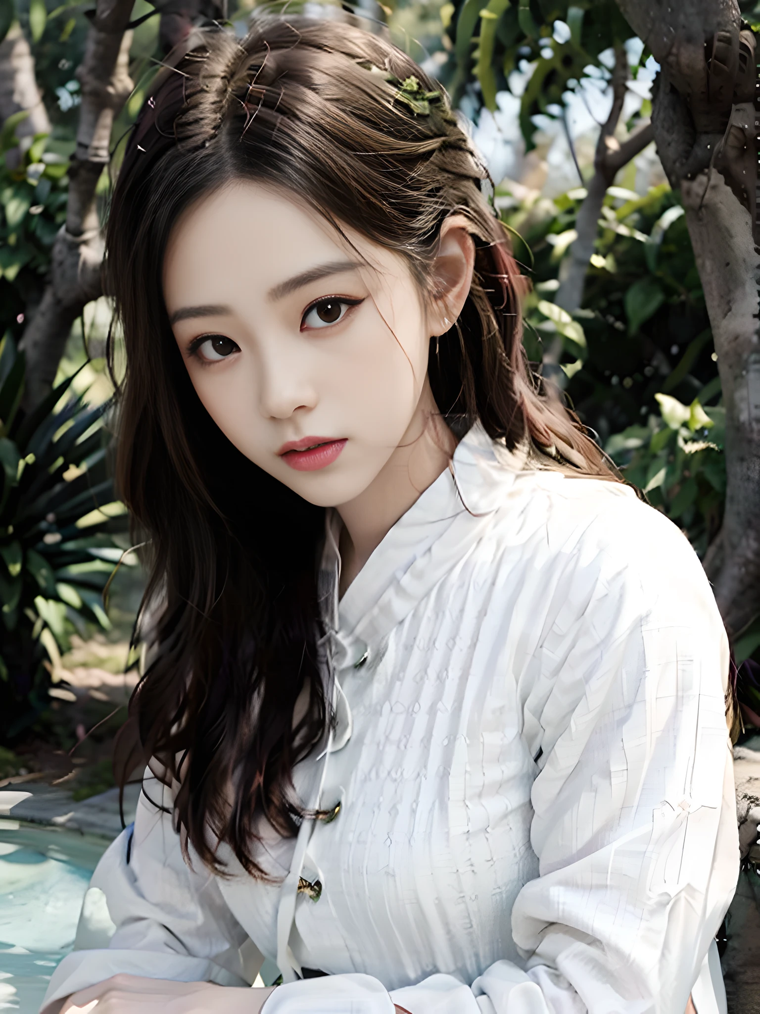 (Original photo: 1.2), (Photo realism: 1.4)) Best quality, beautiful, beautiful, beautiful, beautiful, extremely detailed, unity, 8k beautiful wallpaper, fine details, masterpiece, best quality, official art, very detailed , very ridiculous, high resolution, beautiful, beautiful eye and face detail, movie lighting, 1 girl, perspective view, looking at viewer, full body, full body shot, outdoors, hands behind the back, (Hanfu)