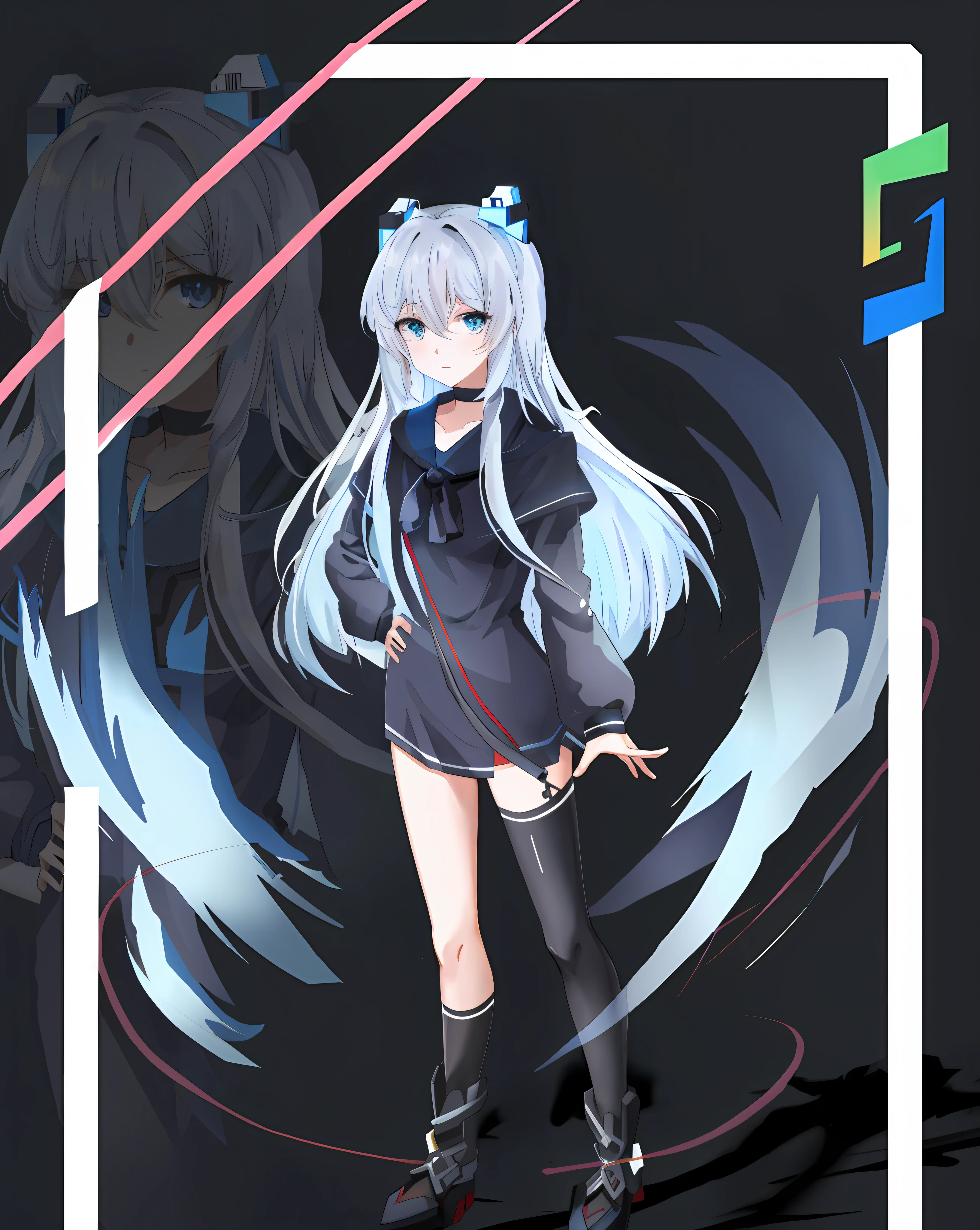 Anime characters standing in front of black background with long white hair and black dress, anime moe art style, Kantai collection style, from girl front, high quality anime art style