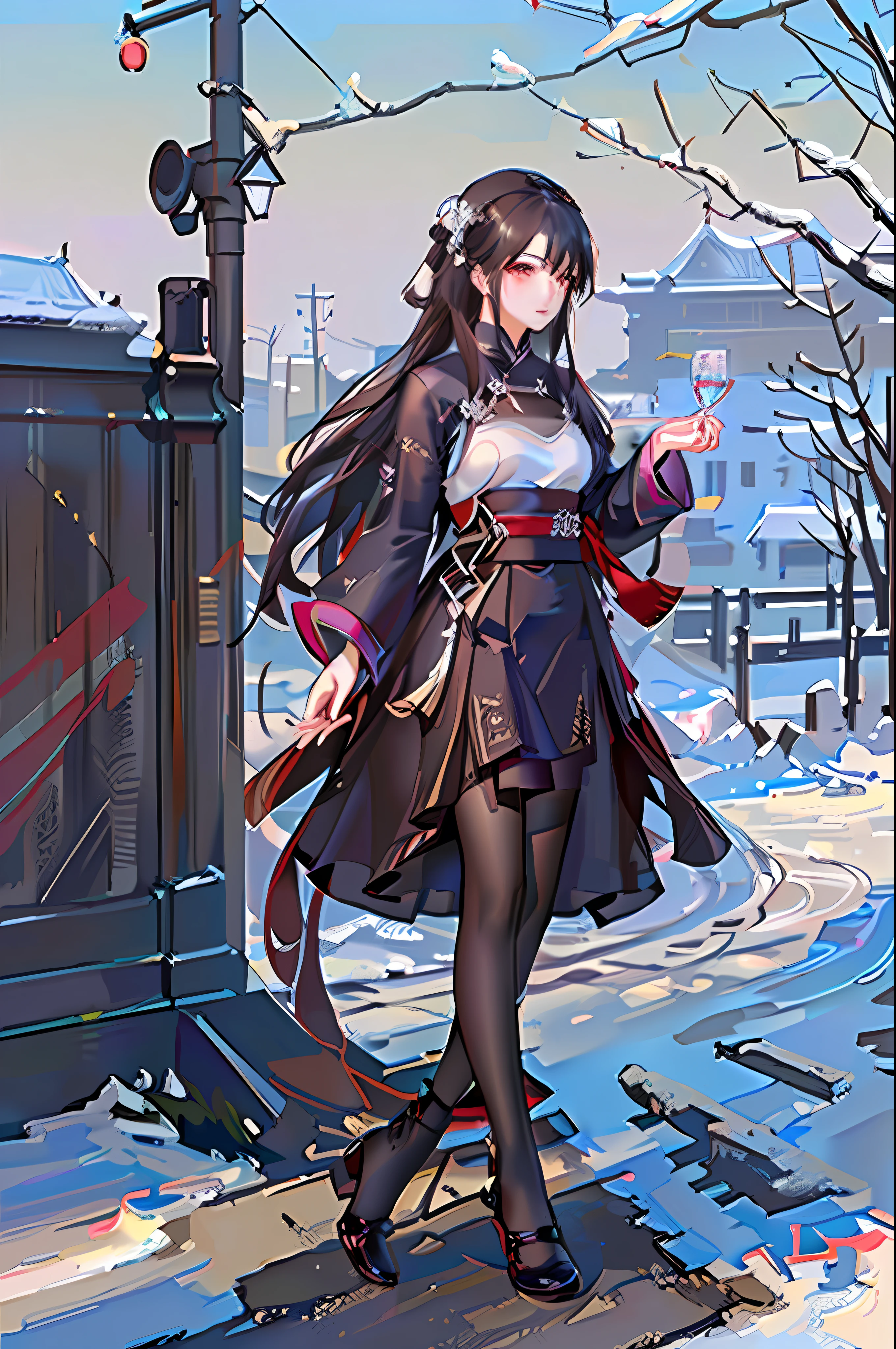 masterpiece,highres, 8k,realistic,highest quality,intricate detail,best texture,realistic,8k,soft light,perfect shadow,
winter,falling snow,cold,no wind,crowding pedestrian street, erjie,1girl,hanfu, street shot,from everywhere,