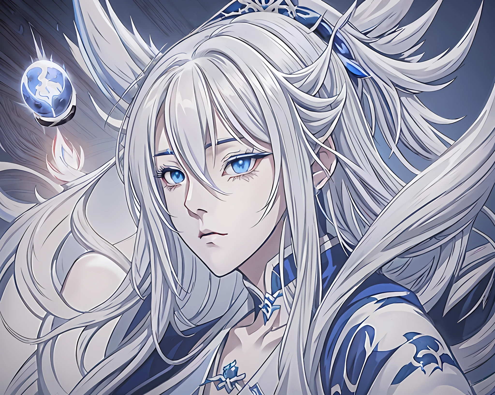 anime - style image of a woman with white hair and blue eyes, onmyoji portrait, white haired deity, heise jinyao, from bravely default ii, keqing from genshin impact, official art, onmyoji, made with anime painter studio, anime character, official character art, character art closeup, delicate androgynous prince, onmyoji detailed art