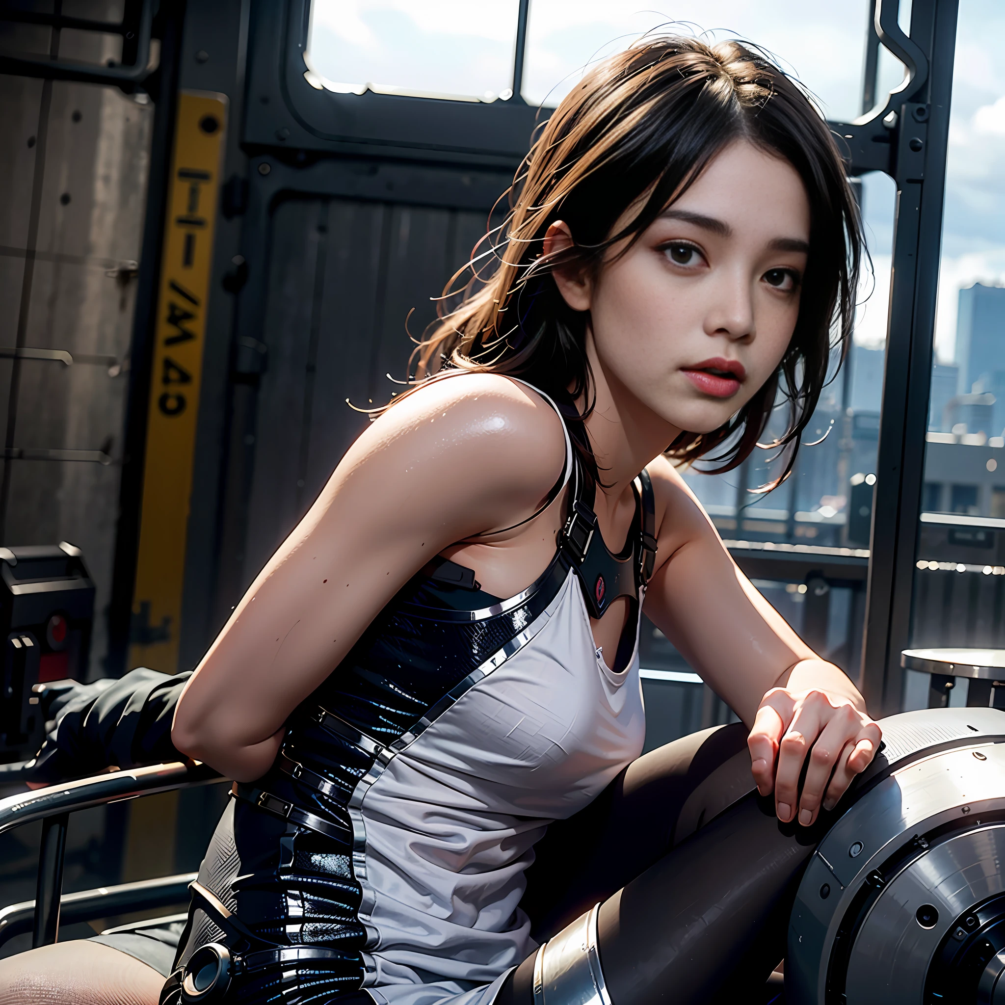 8k, realistic, attractive, highly detailed, a 20 year old girl a sexy and attractive woman inspired by Iron Man wearing a shiny Iron Man mech. She dresses with sexiness and confidence, perfectly interpreting Iron Man&#39;s strength and charisma. The abandoned warehouse serves as a backdrop, creating a unique atmosphere that highlights her bravery and perseverance. The cloudy sky adds a sense of tension and mystery to the whole scene. This high-definition, high-quality picture will bring you a shocking visual experience. The detailed abandoned warehouse and shiny mechs will keep your eyes on you. oc rendering, dramatic lighting, award winning quality