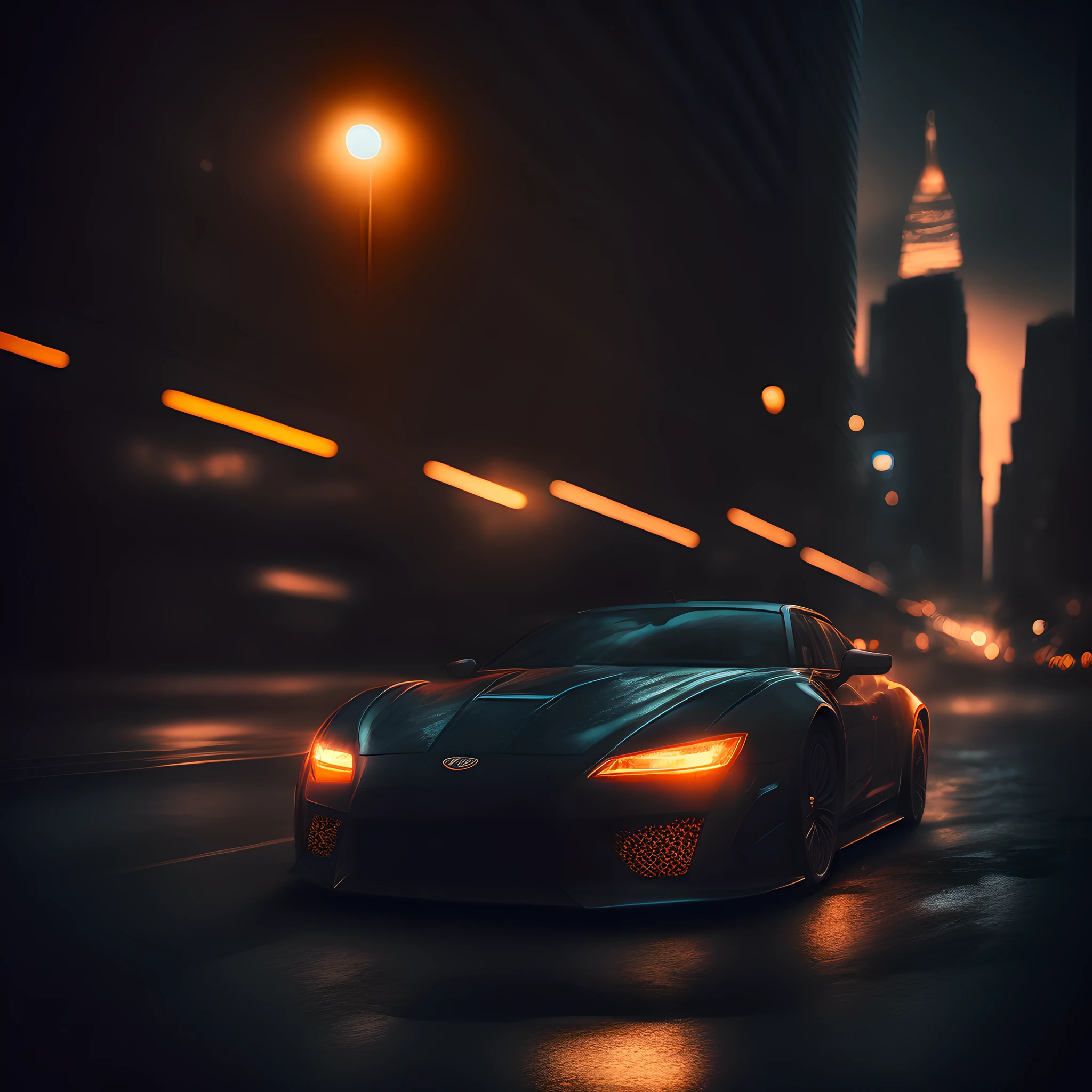 car, night, city, real photo,ultrarealistic