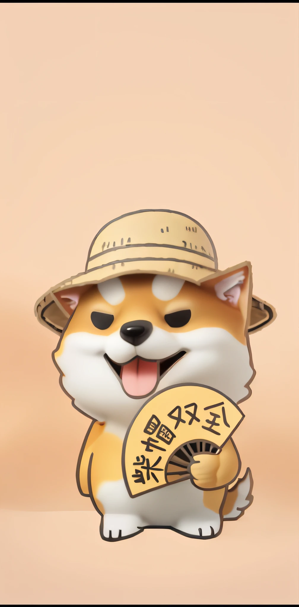 Cartoon dog with straw hat holding fan and fan, wading dog, anthropomorphic Shiba Inu, Shiba Inu, dog, Japanese dog, Shiba Inu face, Shiba Inu dog, inspired by Shiba Mansion, Shiba Inu portrait